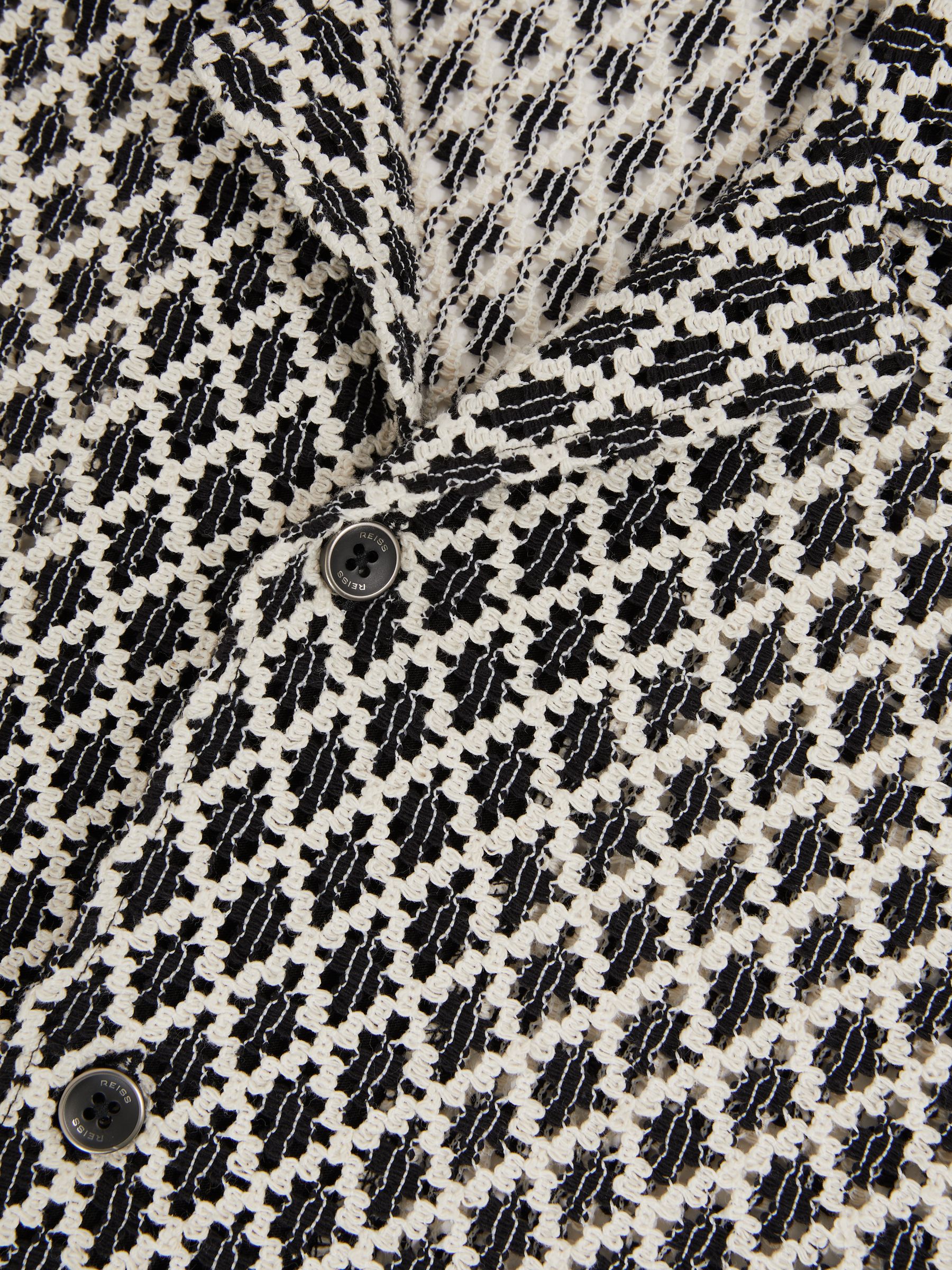Geometric-Crochet Cuban-Collar Shirt in Navy/White - image 3