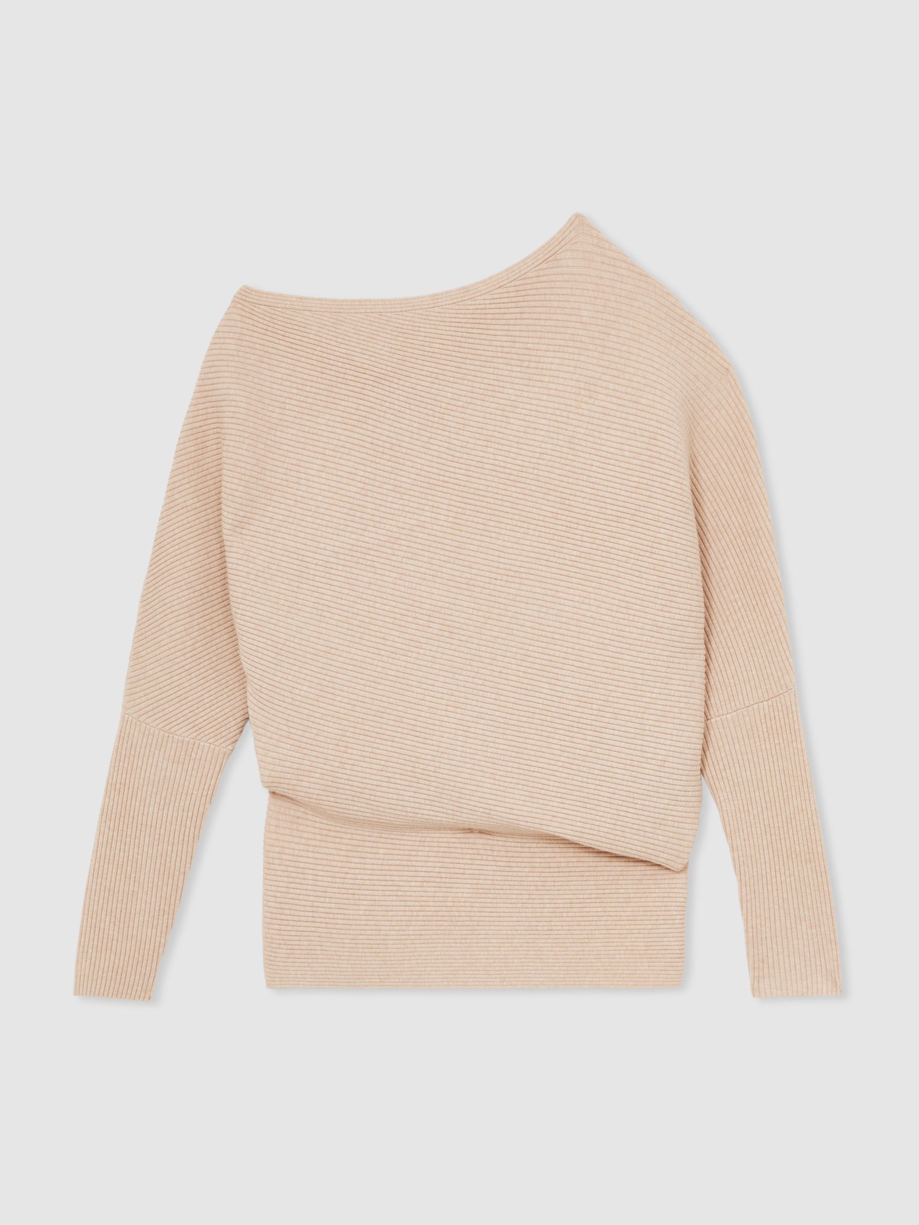 Asymmetric Draped Knitted Jumper in Oatmeal Neutral - Image 2 of 5
