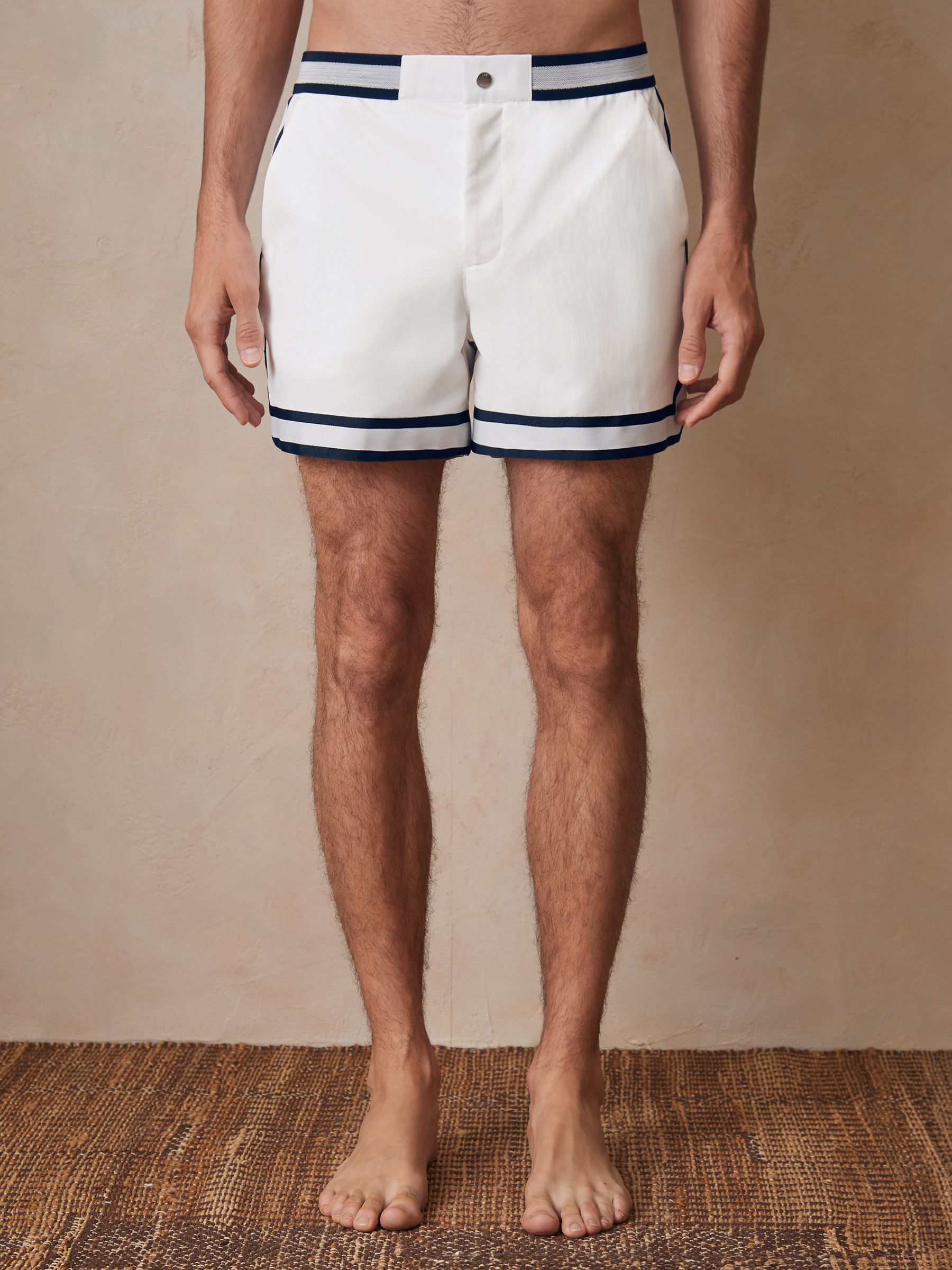 Reiss | Ché Stripe-Trim Swim Shorts in White - Image 4 of 6