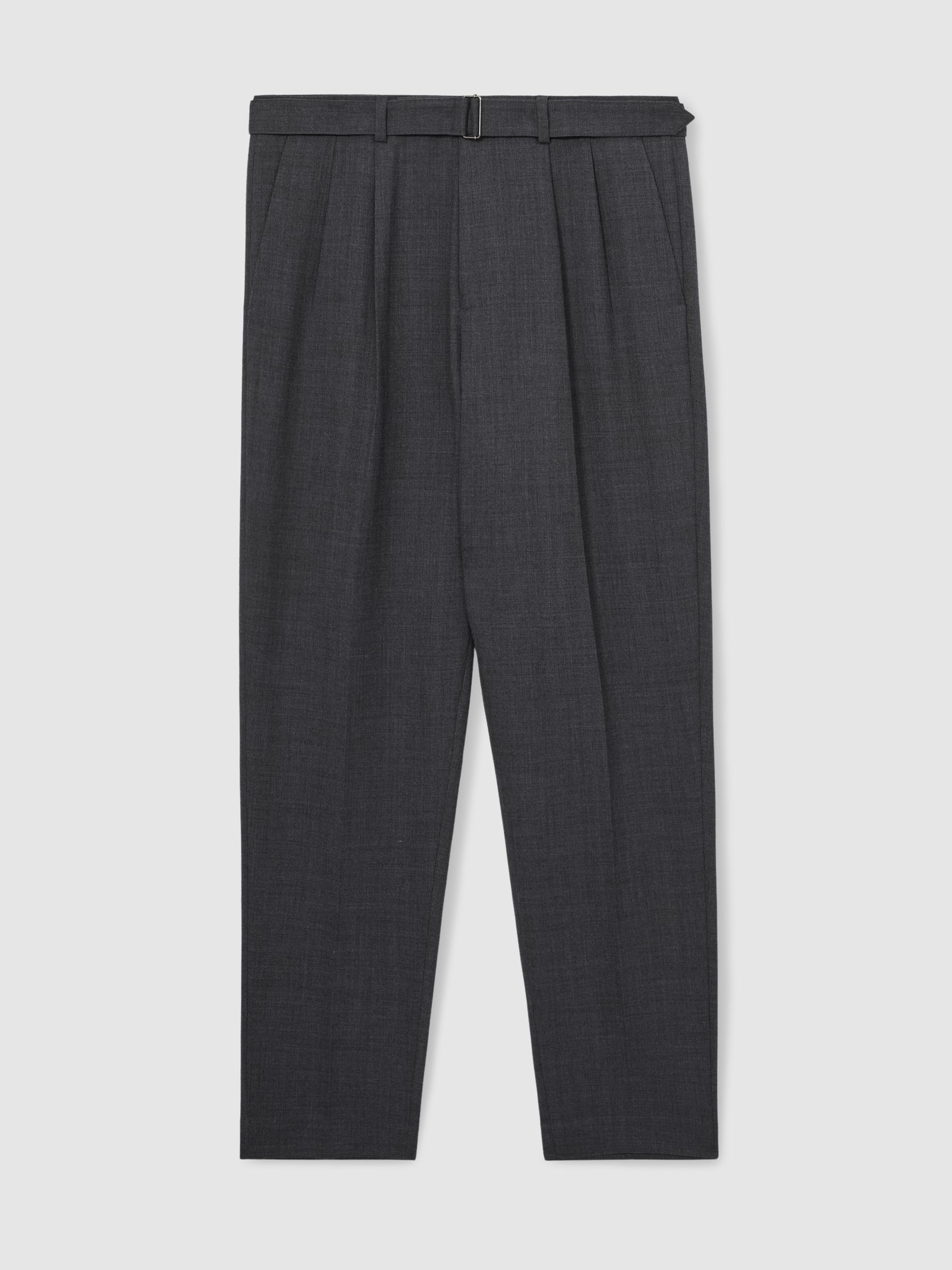 Wool-Blend Belted Pleated Trousers Regular-Fit in Charcoal Grey - Image 2 of 6