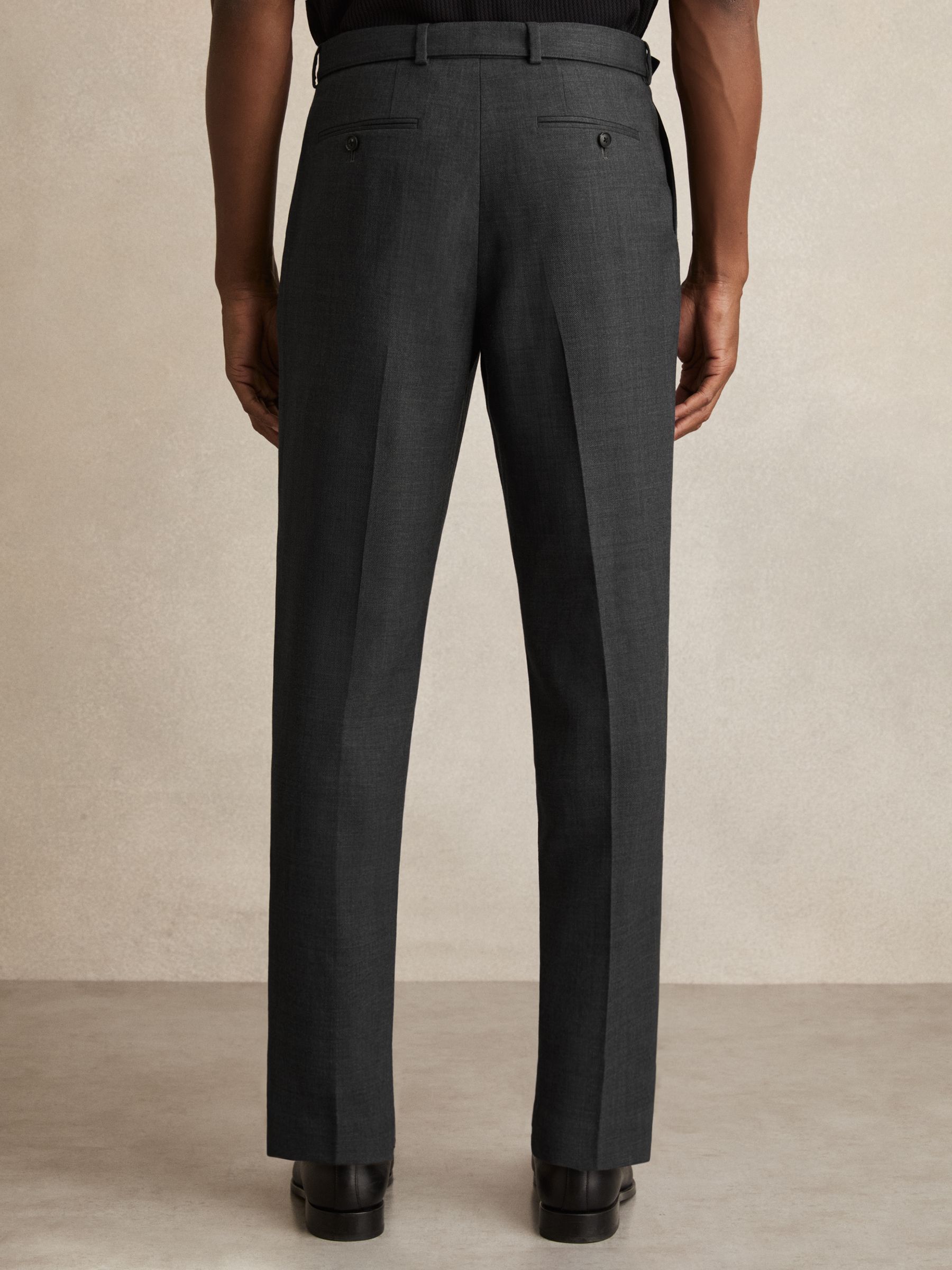 Wool-Blend Belted Pleated Trousers Regular-Fit in Charcoal Grey - Image 5 of 6