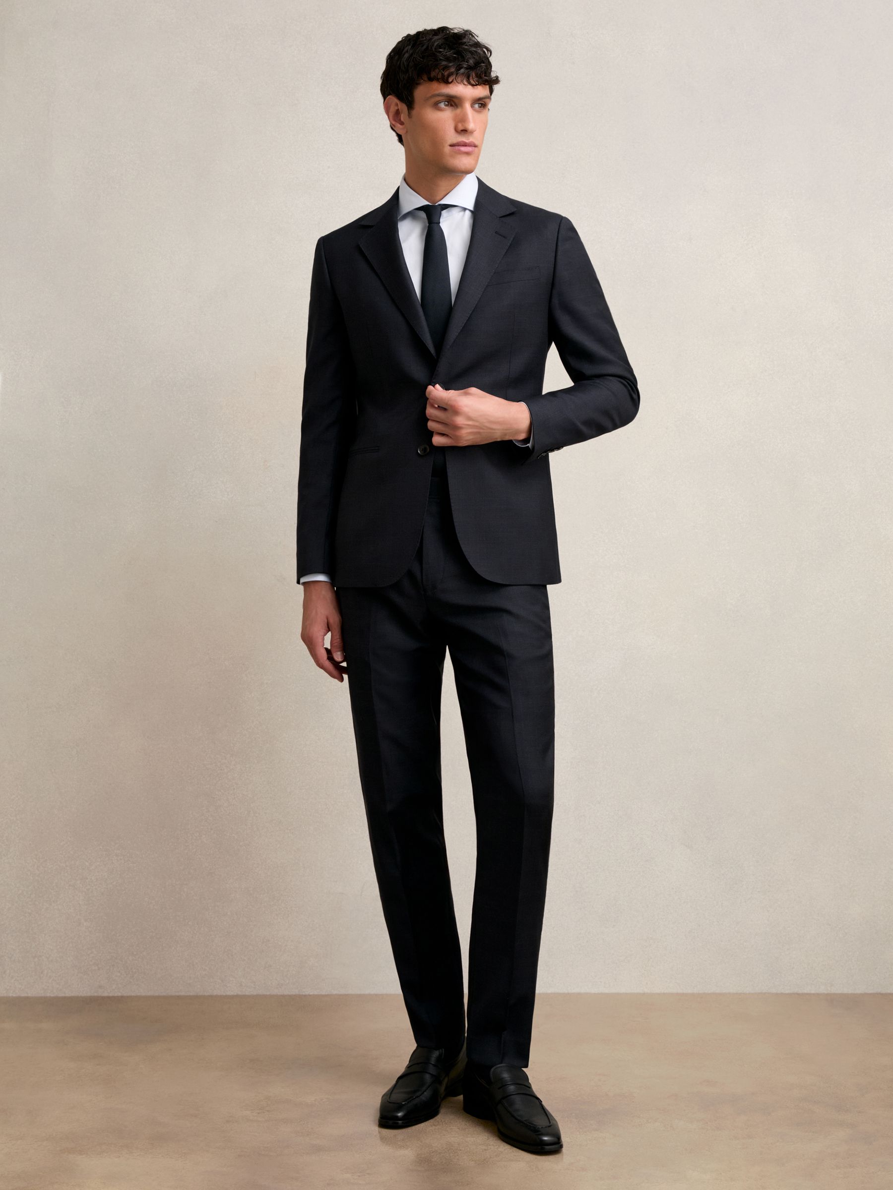 Wool Check Slim-Fit Suit Trousers in Navy - Image 3 of 7