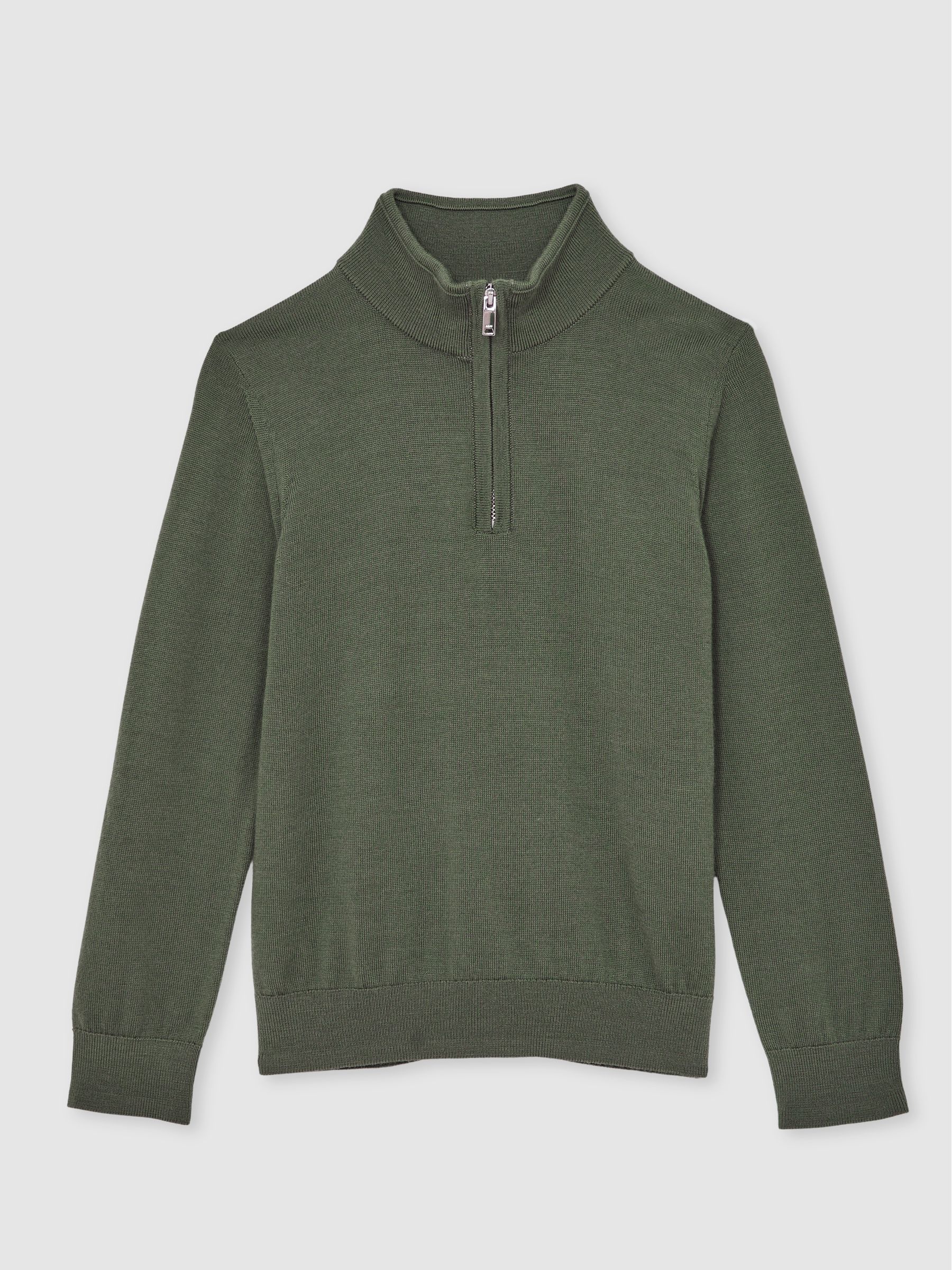 9-13 yrs Merino Wool Half-Zip Funnel Neck Jumper in Kale Green - Image 2 of 4