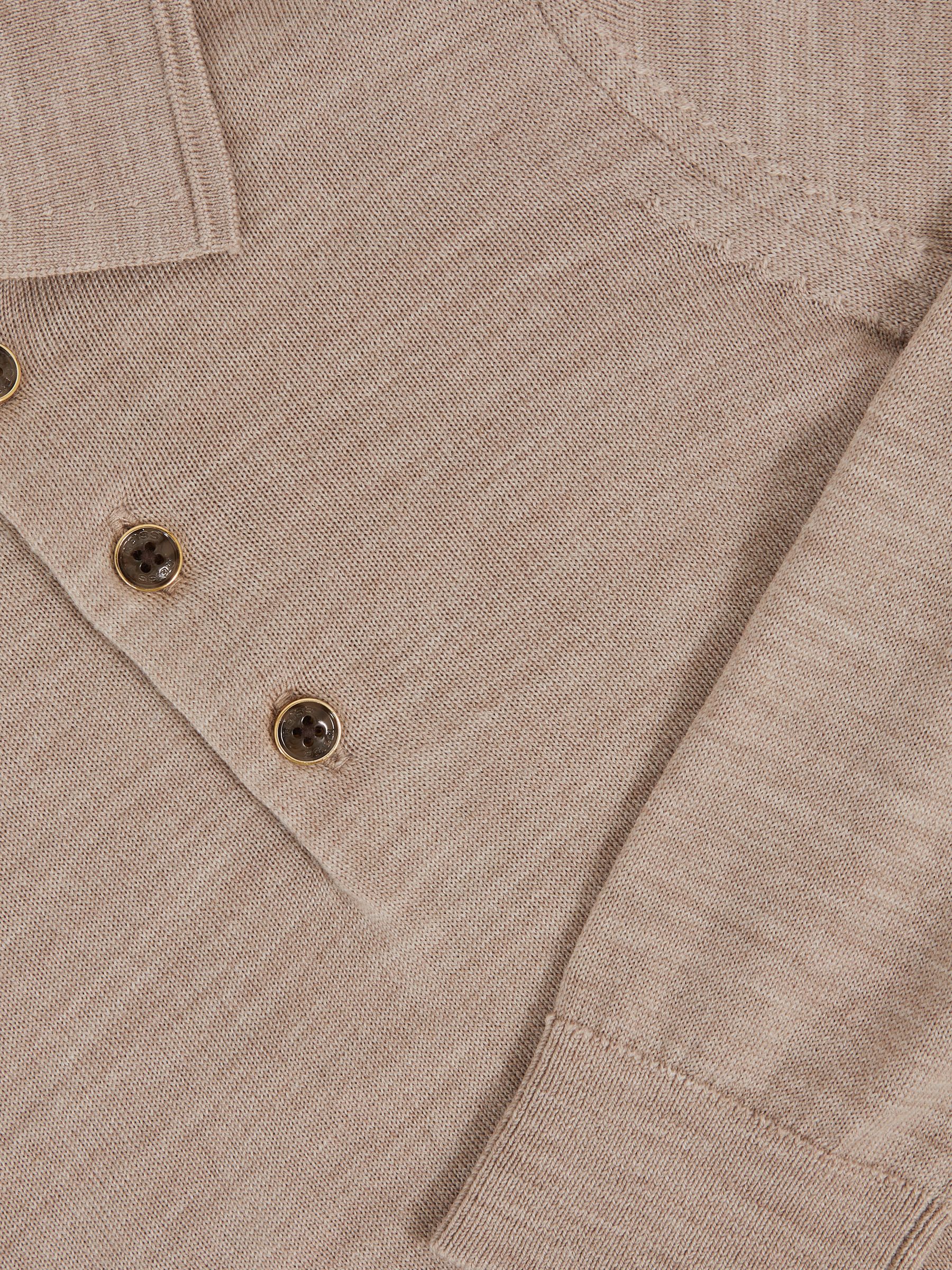 9-13 yrs Merino Wool Long-Sleeve Polo Shirt in Wheat Melange - Image 4 of 4