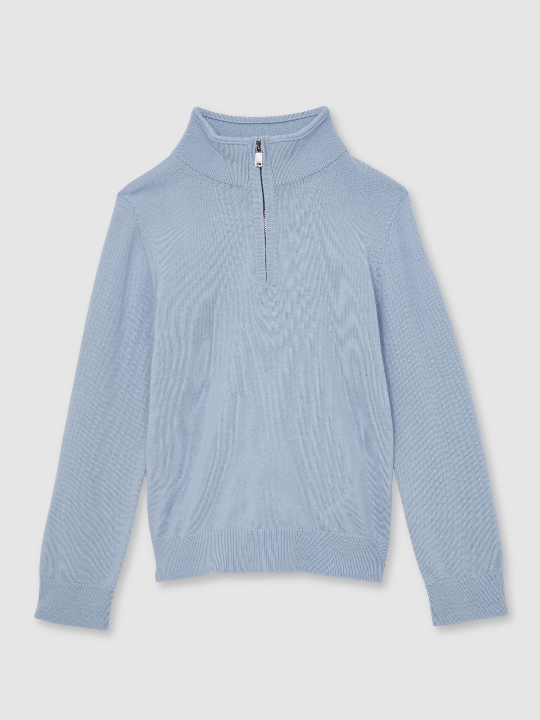 3-9 yrs Merino Wool Half-Zip Funnel Neck Jumper in Soft Blue Melange - Image 2 of 4