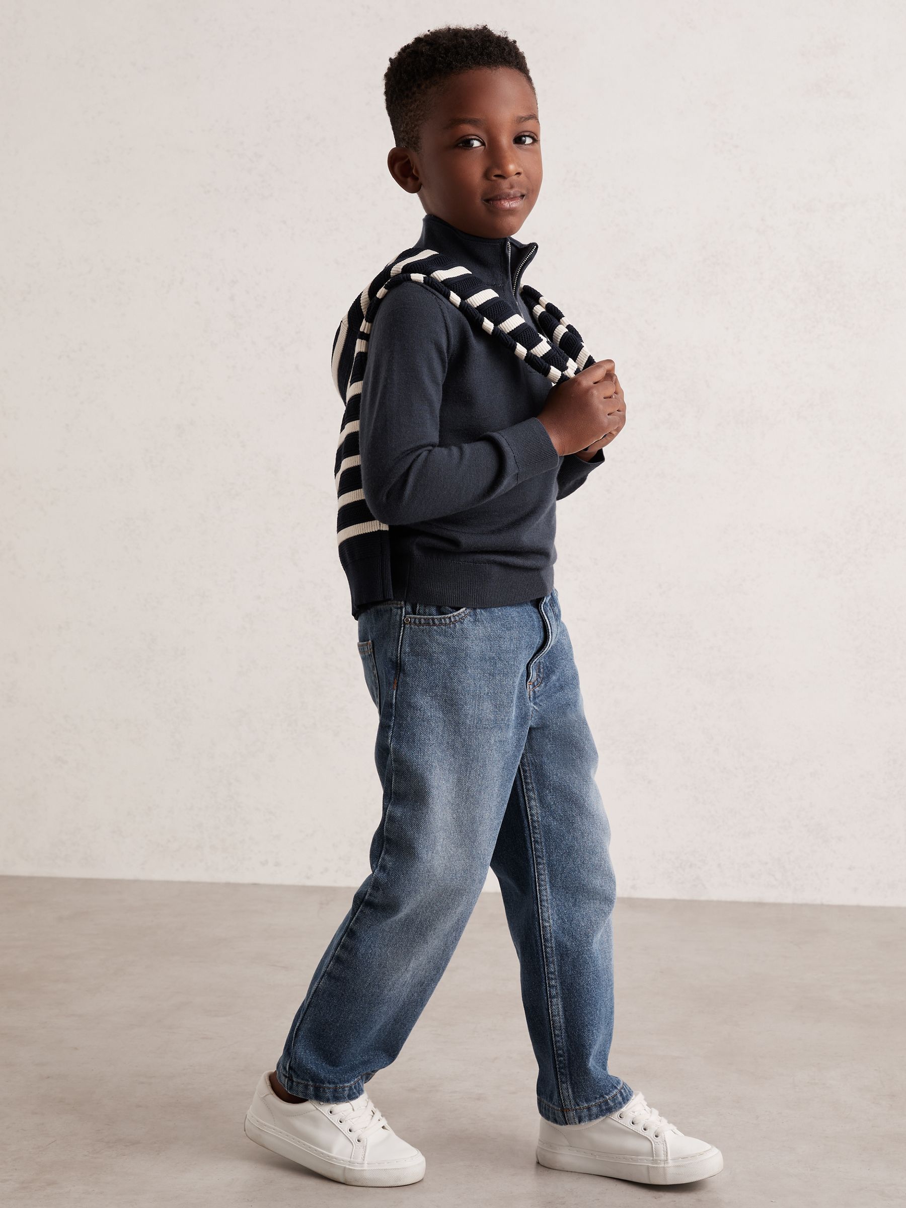 3-9 yrs Merino Wool Half-Zip Funnel Neck Jumper in Midnight Navy - Image 3 of 4