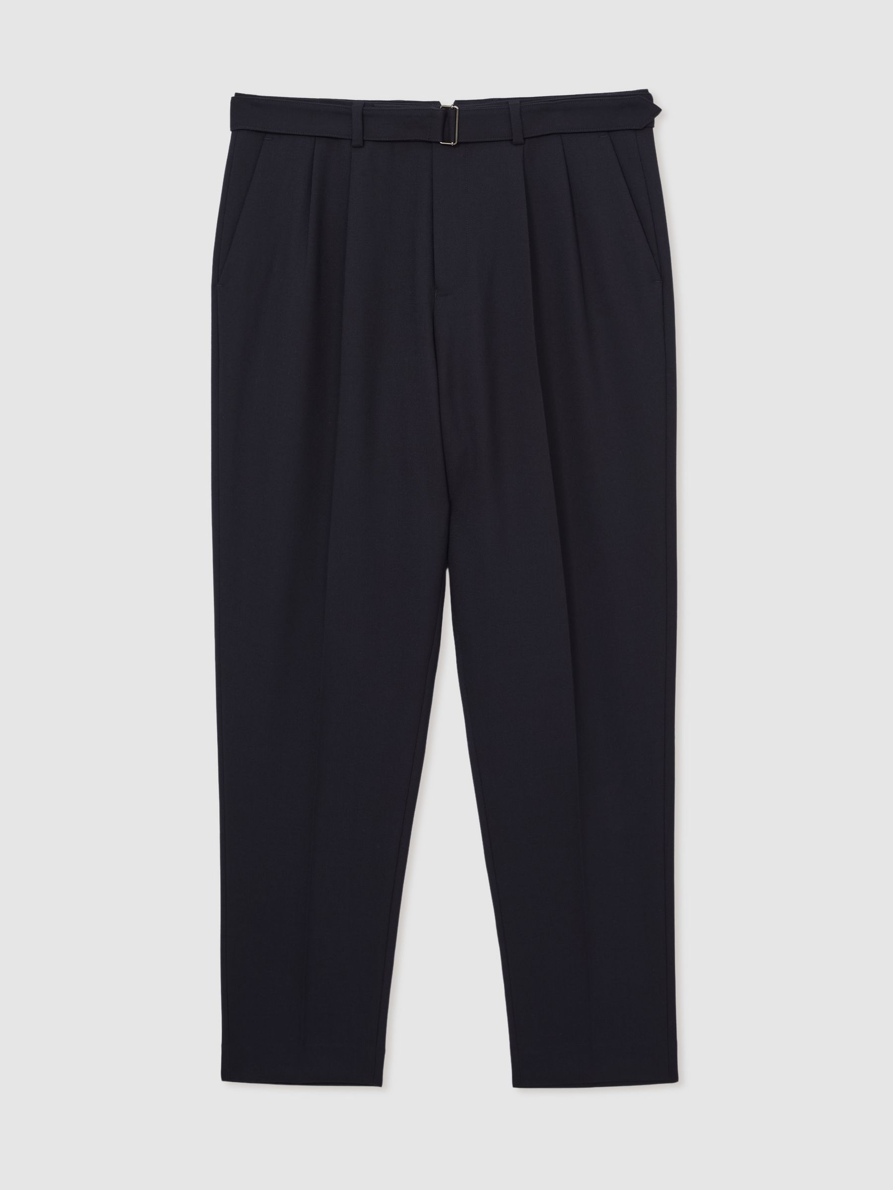 Wool-Blend Belted Pleated Trousers Regular-Fit in Navy - Image 2 of 7