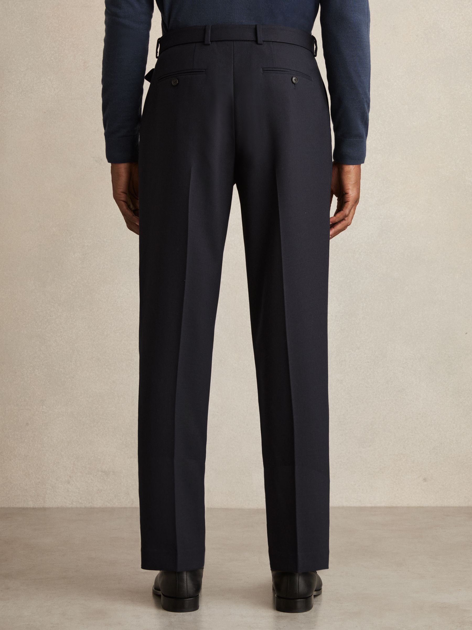 Wool-Blend Tailored-Fit Belted Trousers in Navy - image 5