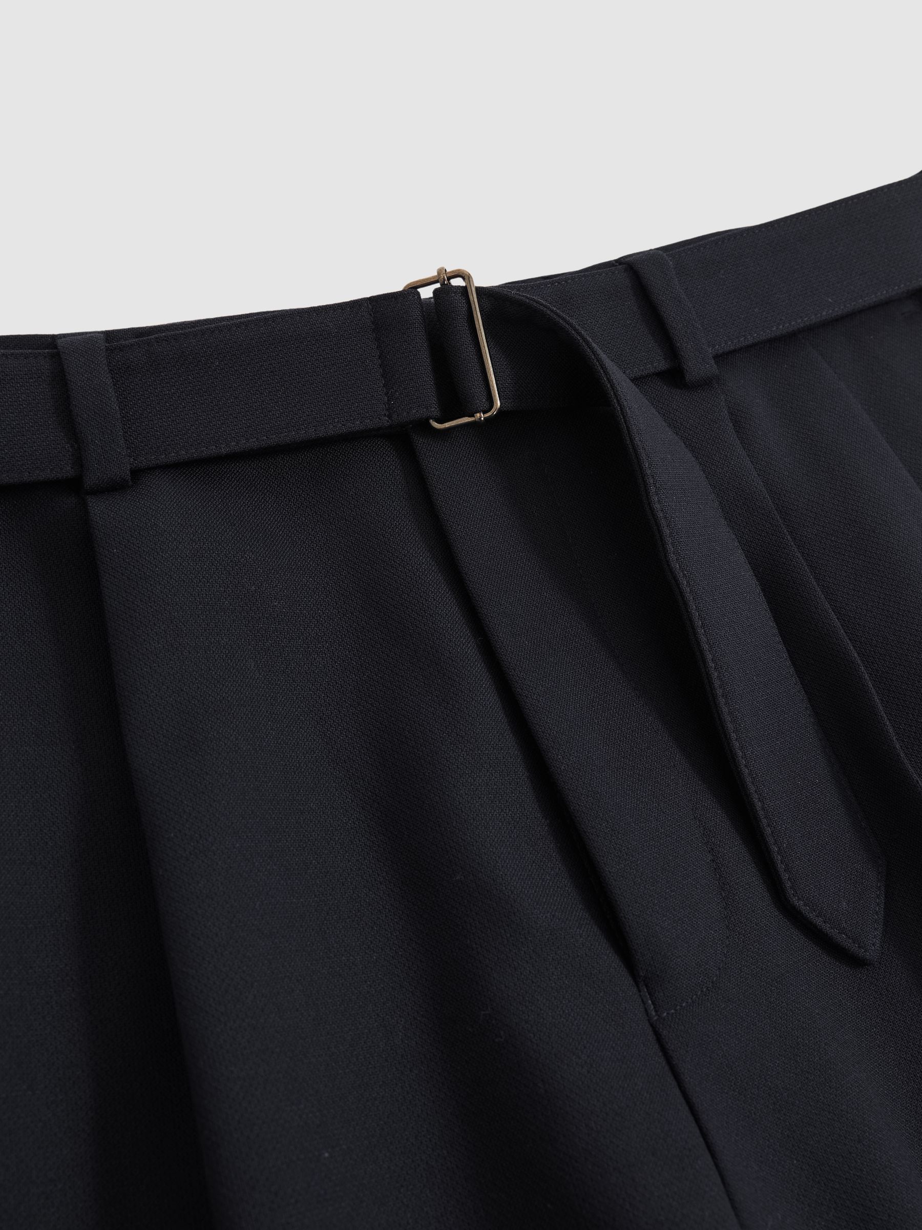 Wool-Blend Tailored-Fit Belted Trousers in Navy - image 3