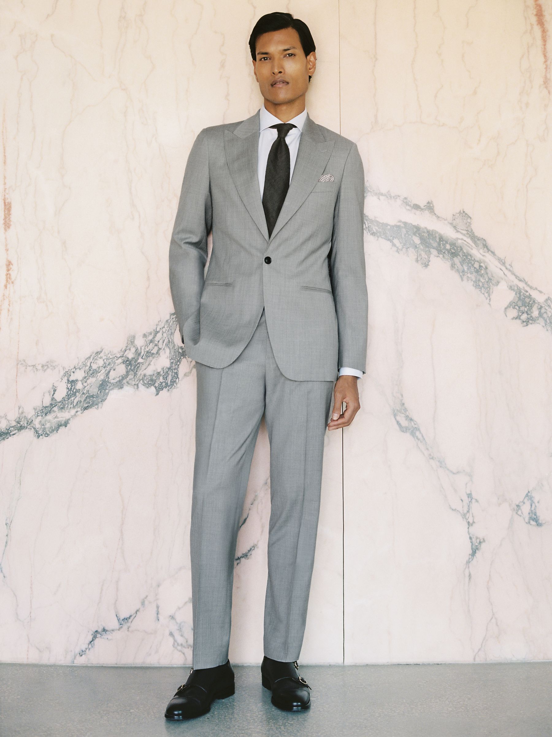 Slim-Fit Wool Suit Trousers in Mid Grey - Image 1 of 7