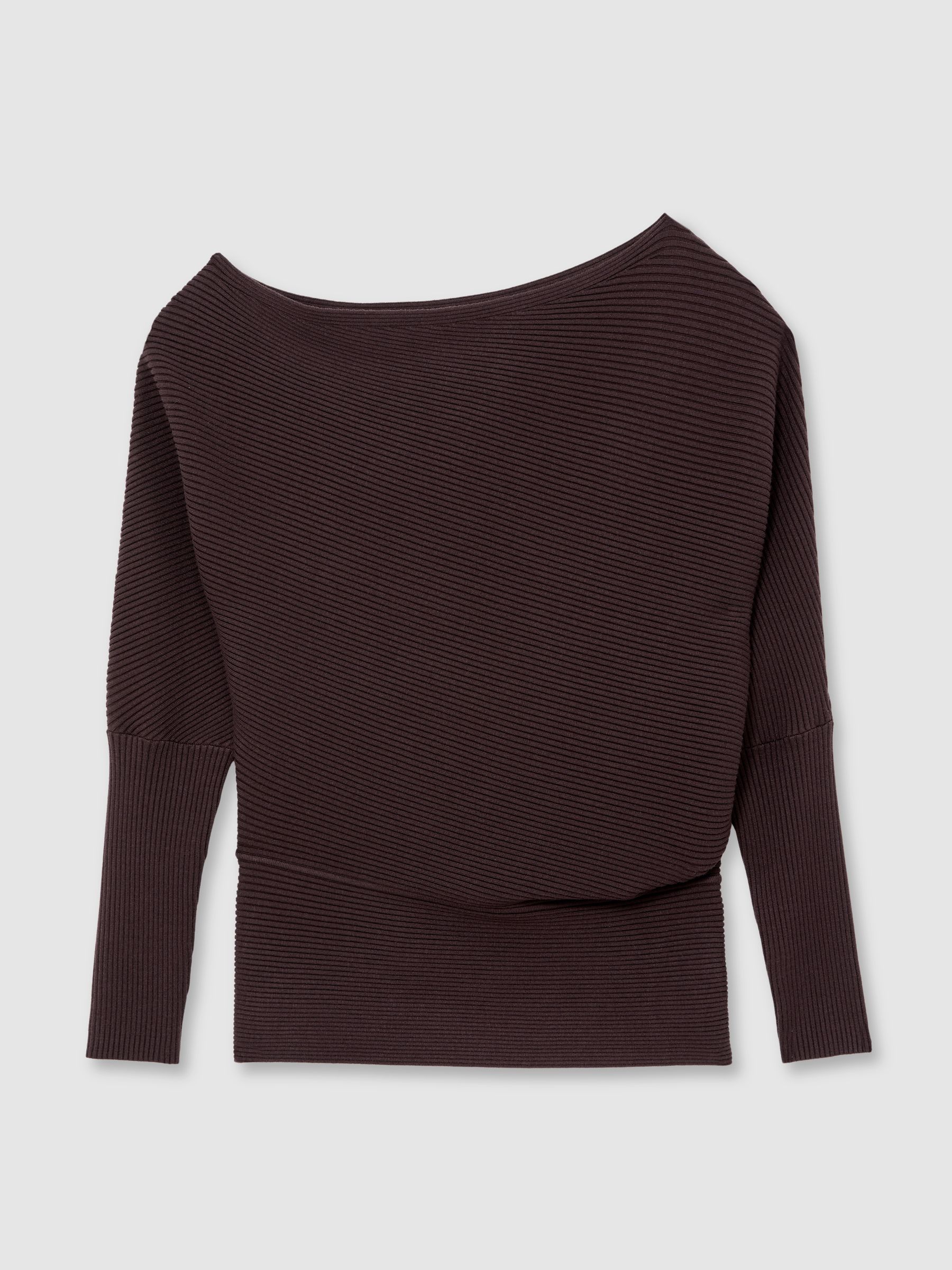 Asymmetric Draped Knitted Jumper in Plum - Image 2 of 7