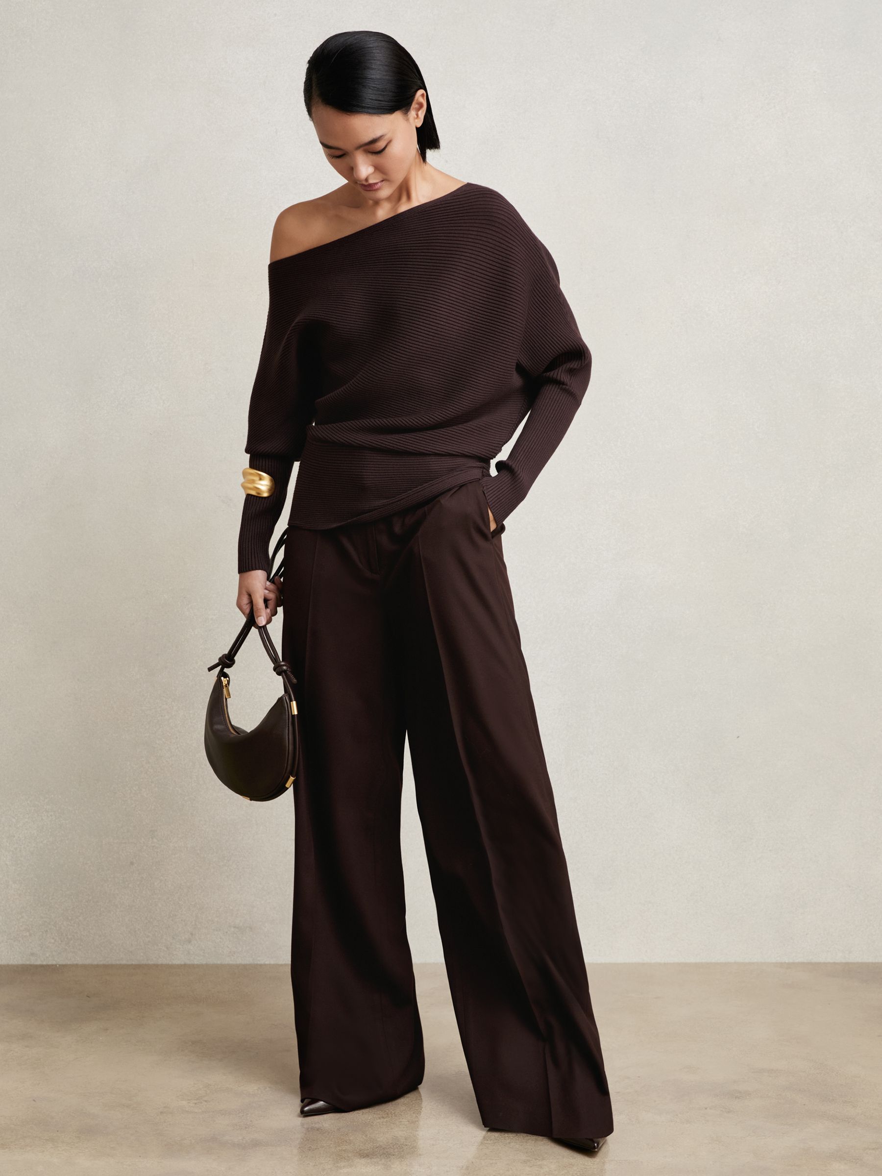 Asymmetric Draped Knitted Jumper in Plum - Image 4 of 7