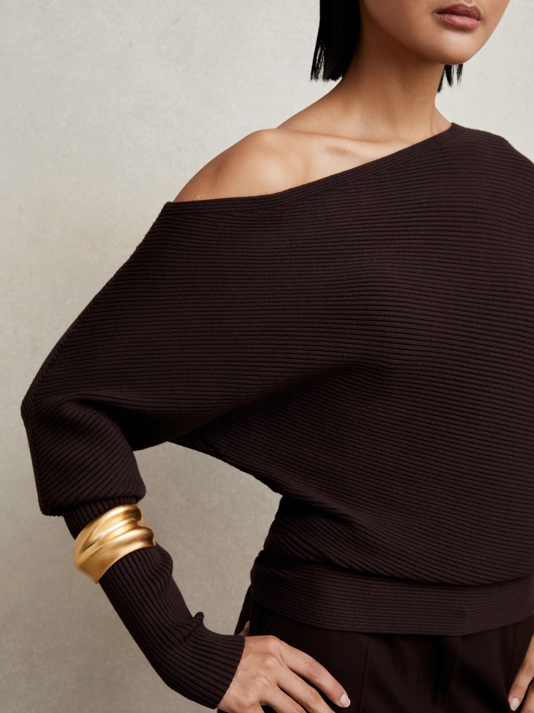 Asymmetric Draped Knitted Jumper in Plum - Image 5 of 7