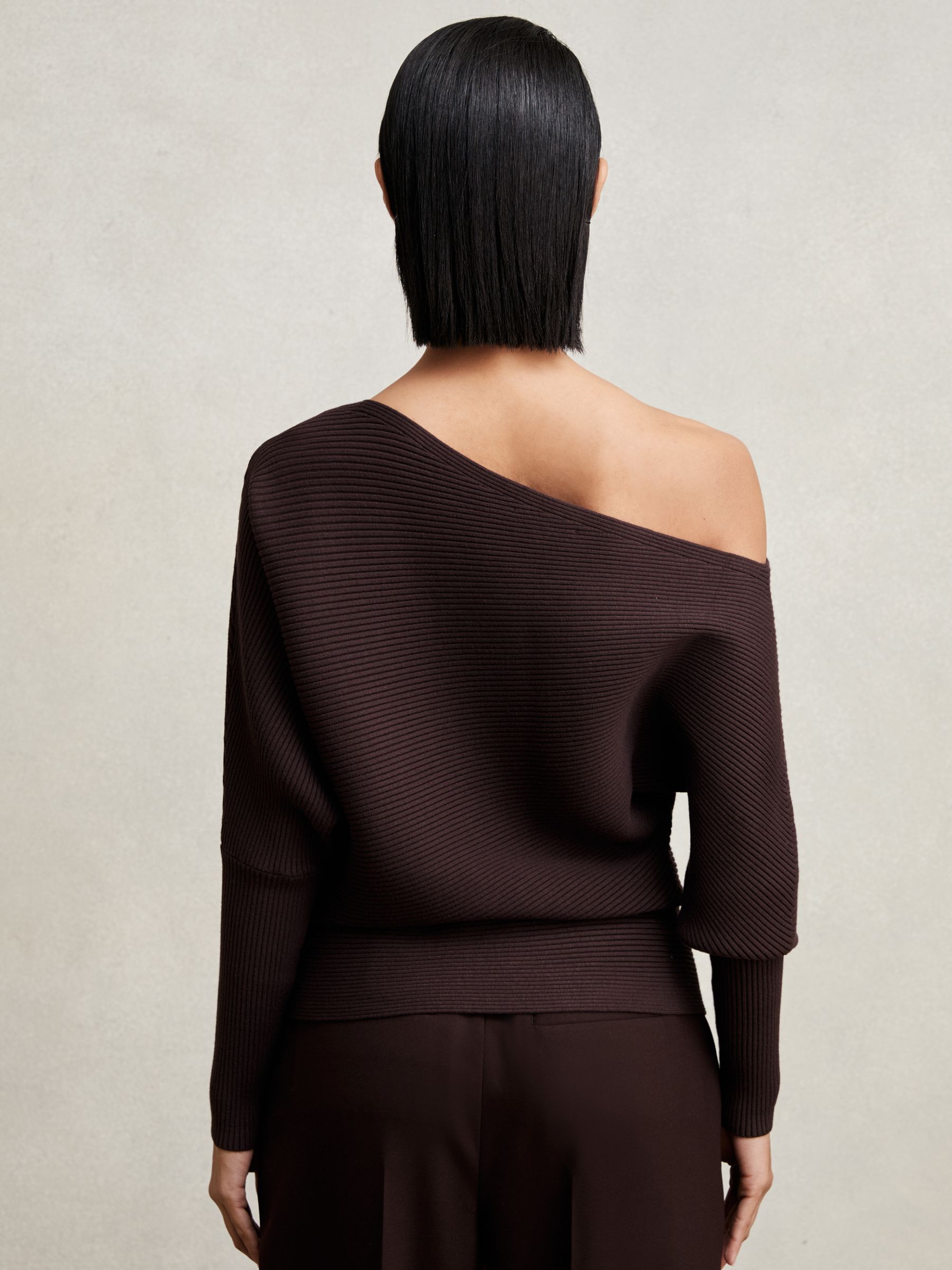 Asymmetric Draped Knitted Jumper in Plum - Image 6 of 7