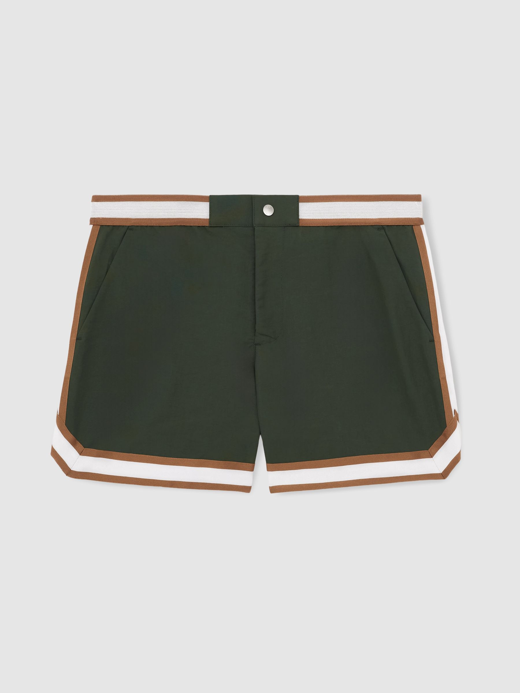 Reiss | Ché Stripe-Trim Swim Shorts in Pine Green - Image 2 of 5