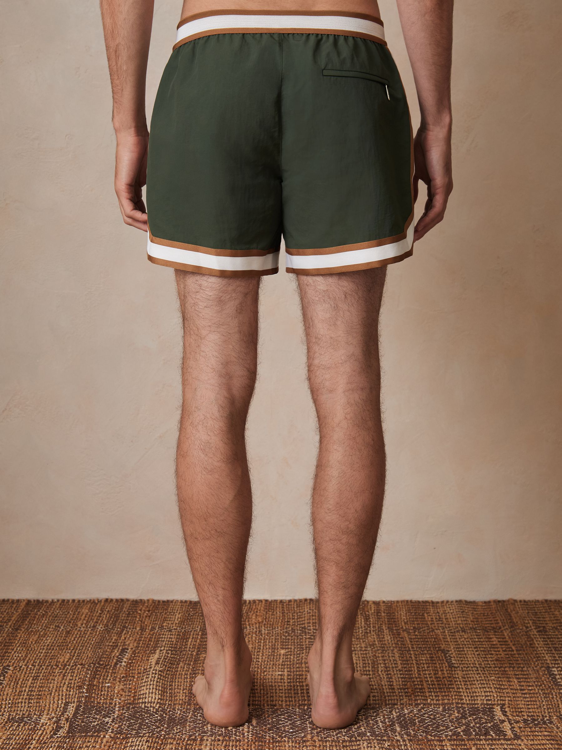 Reiss | Ché Stripe-Trim Swim Shorts in Pine Green - Image 3 of 5