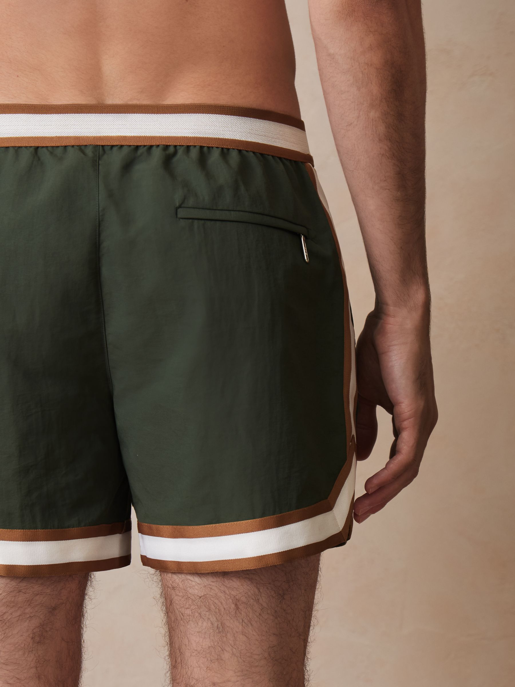 Reiss | Ché Stripe-Trim Swim Shorts in Pine Green - Image 4 of 5