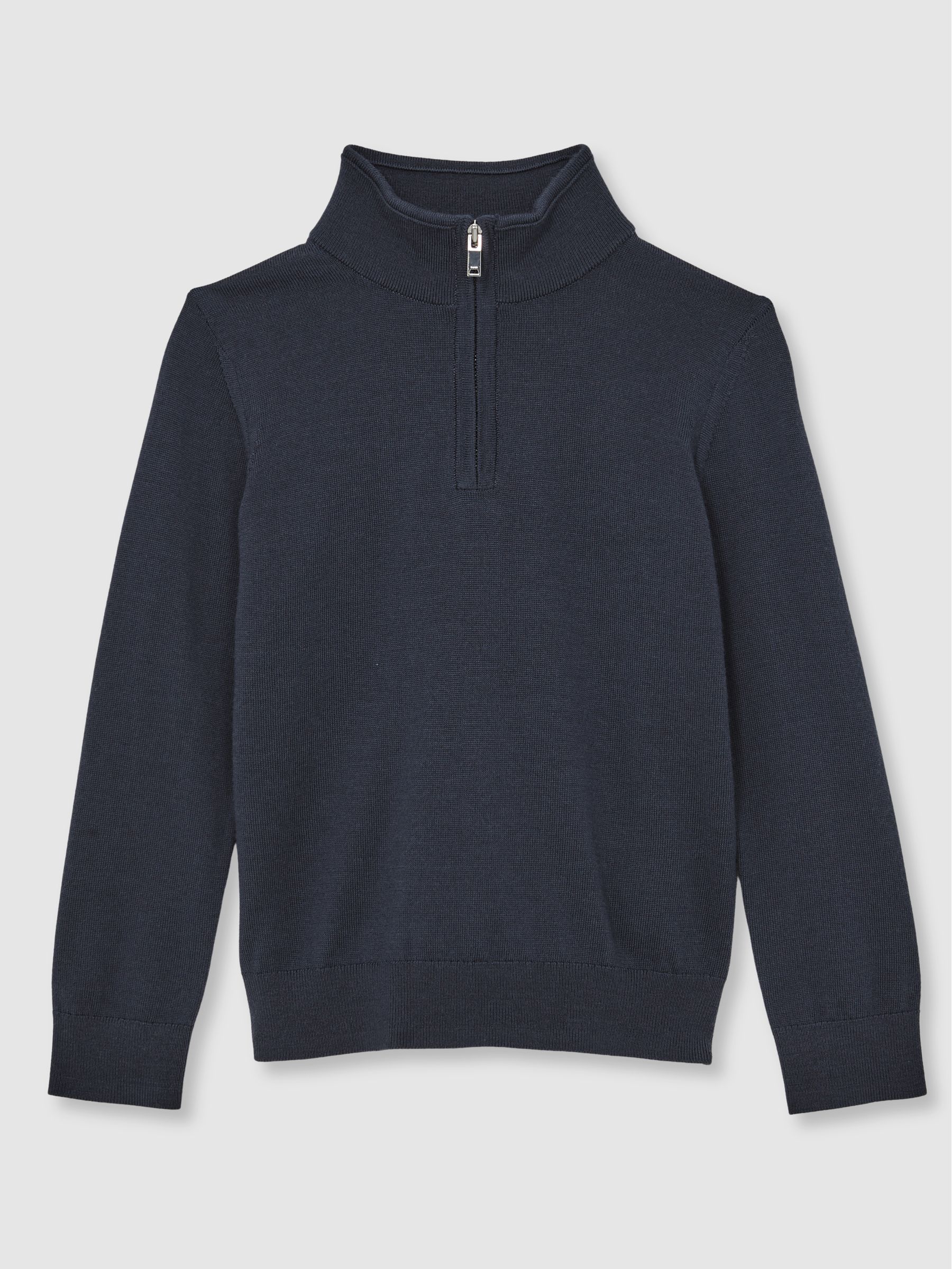 9-13 yrs Merino Wool Half-Zip Funnel Neck Jumper in Midnight Navy - Image 2 of 4
