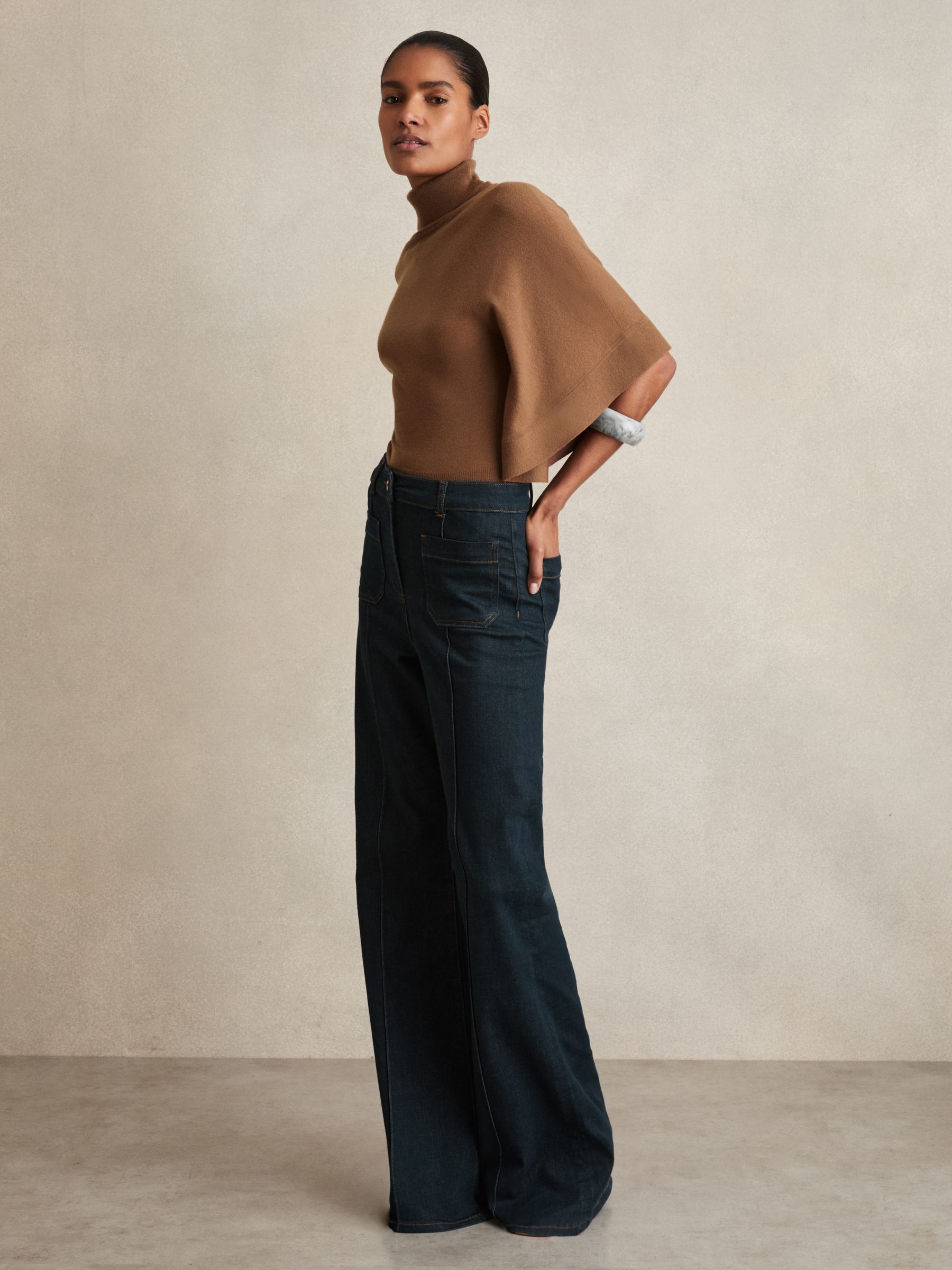 Merino Wool Batwing Roll-Neck Jumper in Tan - Image 3 of 5