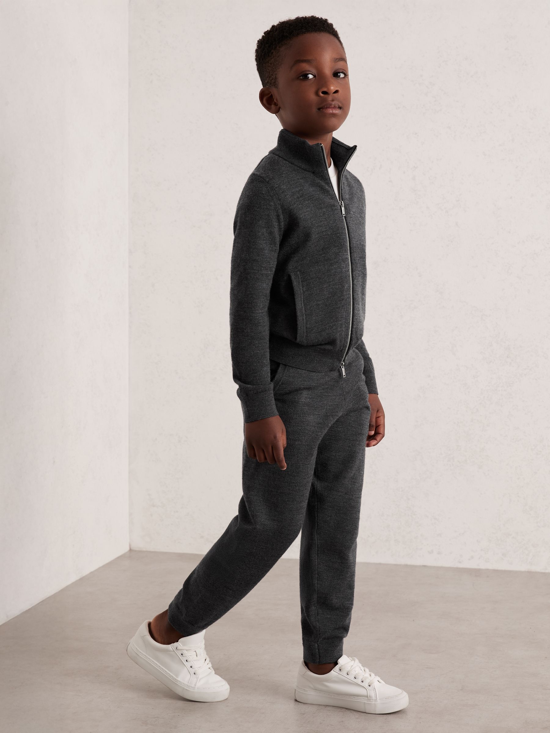 9-13 yrs Merino Wool Cuffed Joggers in Derby Grey Melange - Image 3 of 4