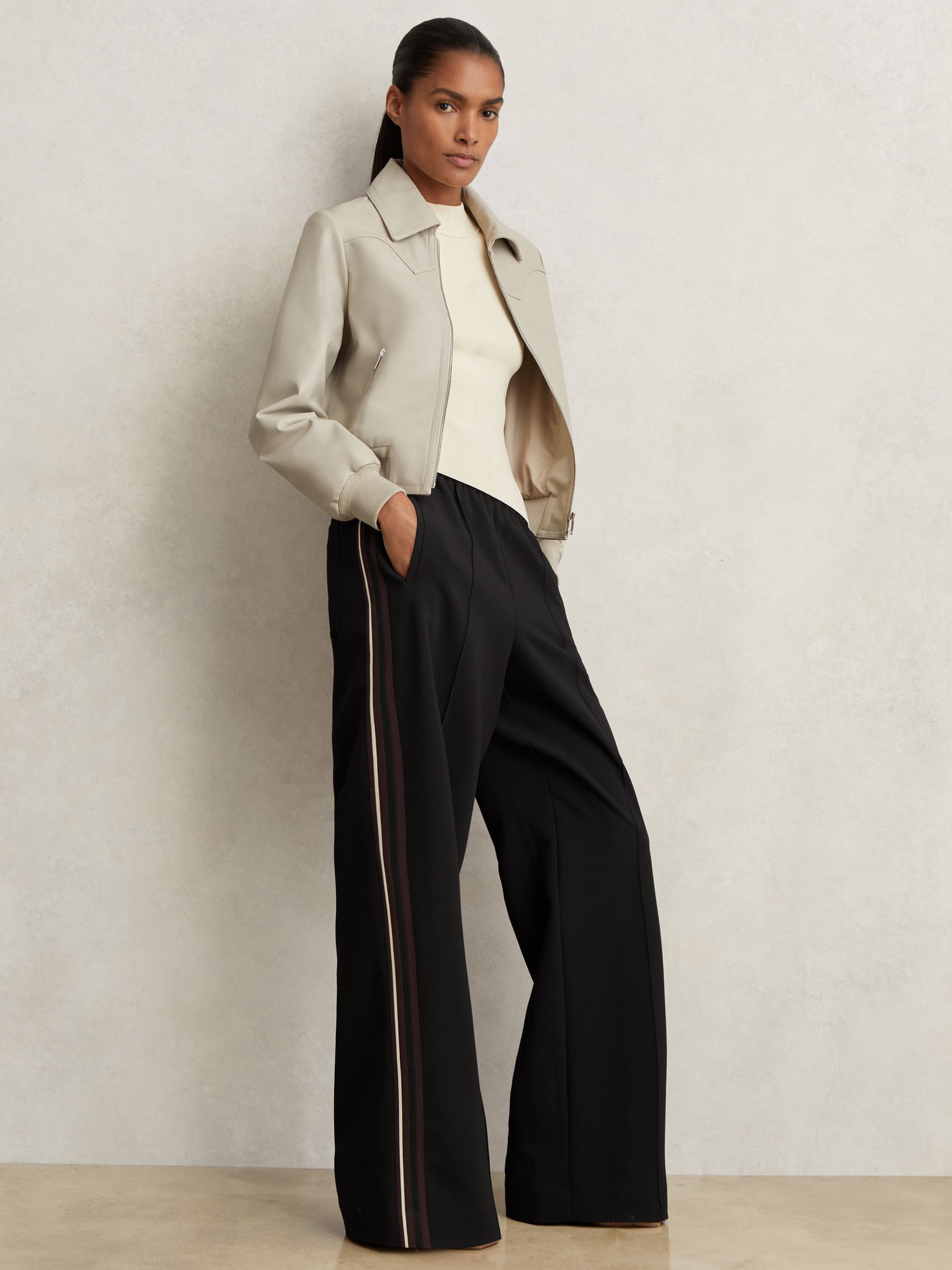 Side-Stripe Wide-Leg Trousers in Black - Image 1 of 6 Side-Stripe Wide-Leg Trousers in Black - Image 1 of 6
