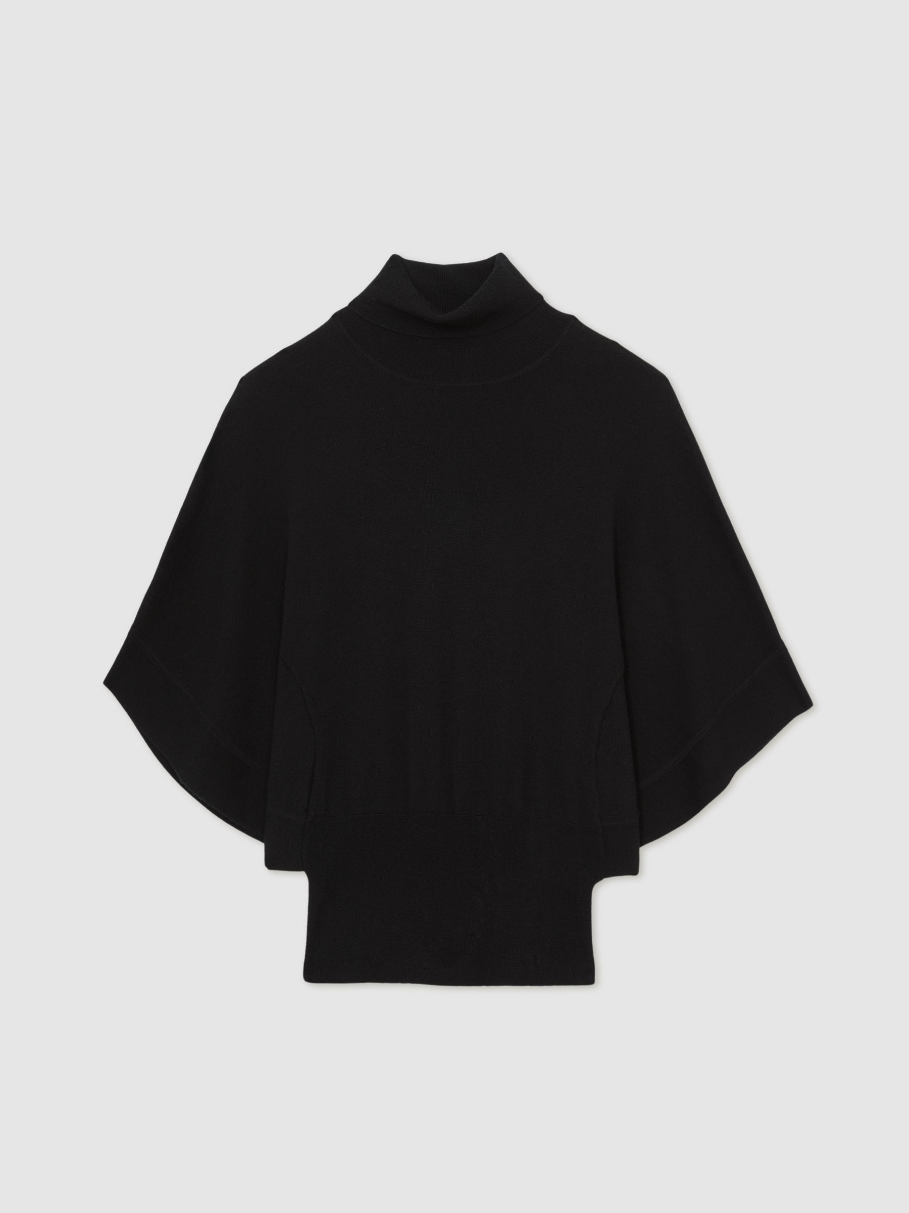 Merino Wool Batwing Roll-Neck Jumper in Black - Image 2 of 7