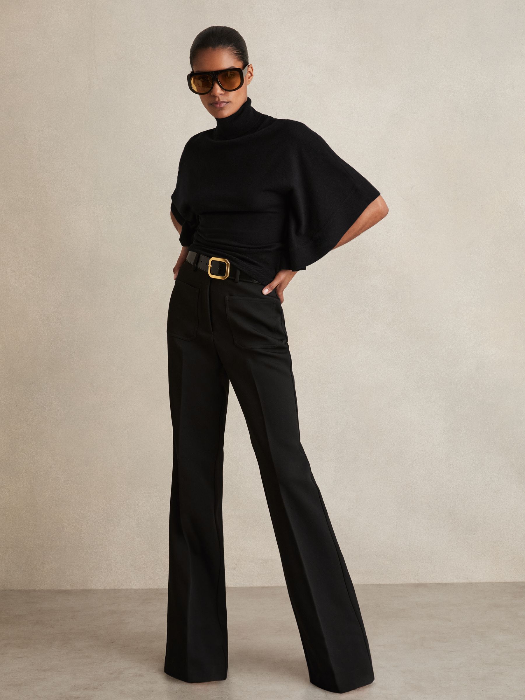 Merino Wool Batwing Roll-Neck Jumper in Black - Image 3 of 7