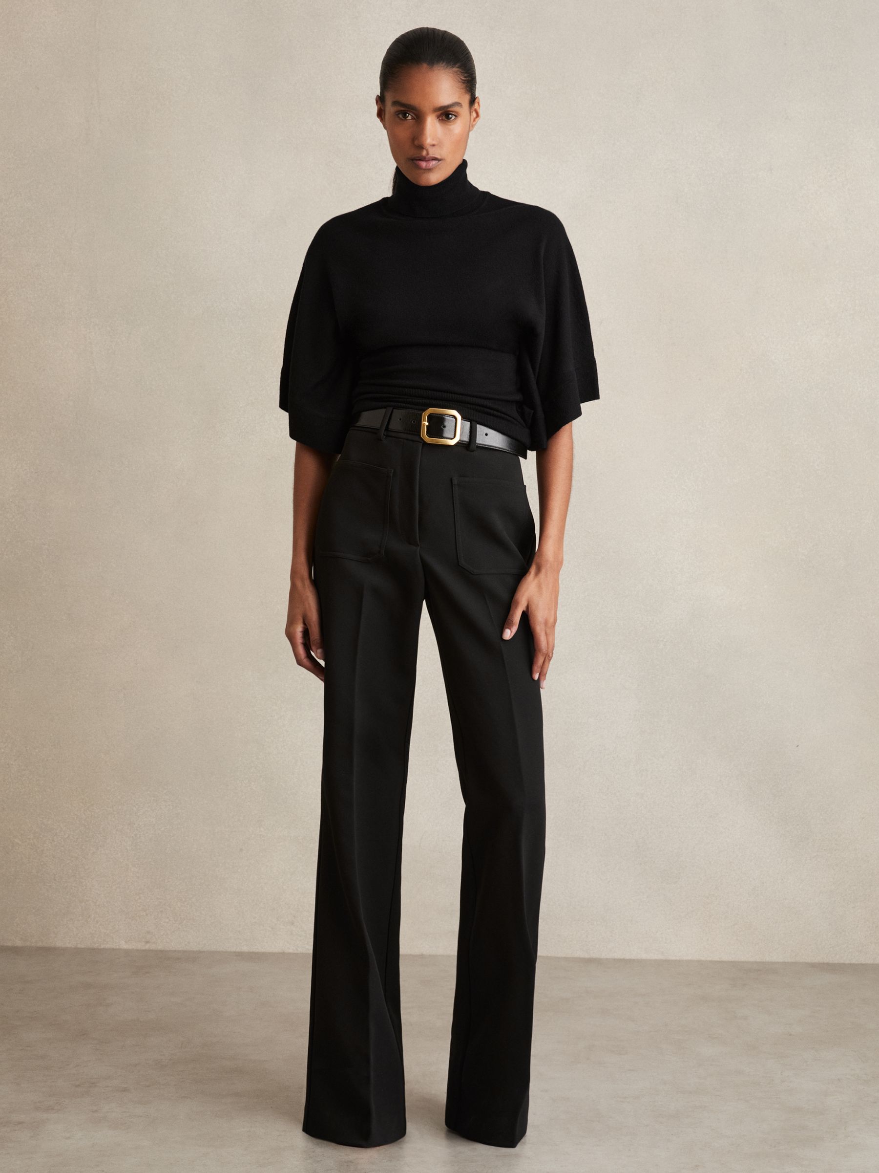 Merino Wool Batwing Roll-Neck Jumper in Black - Image 5 of 7