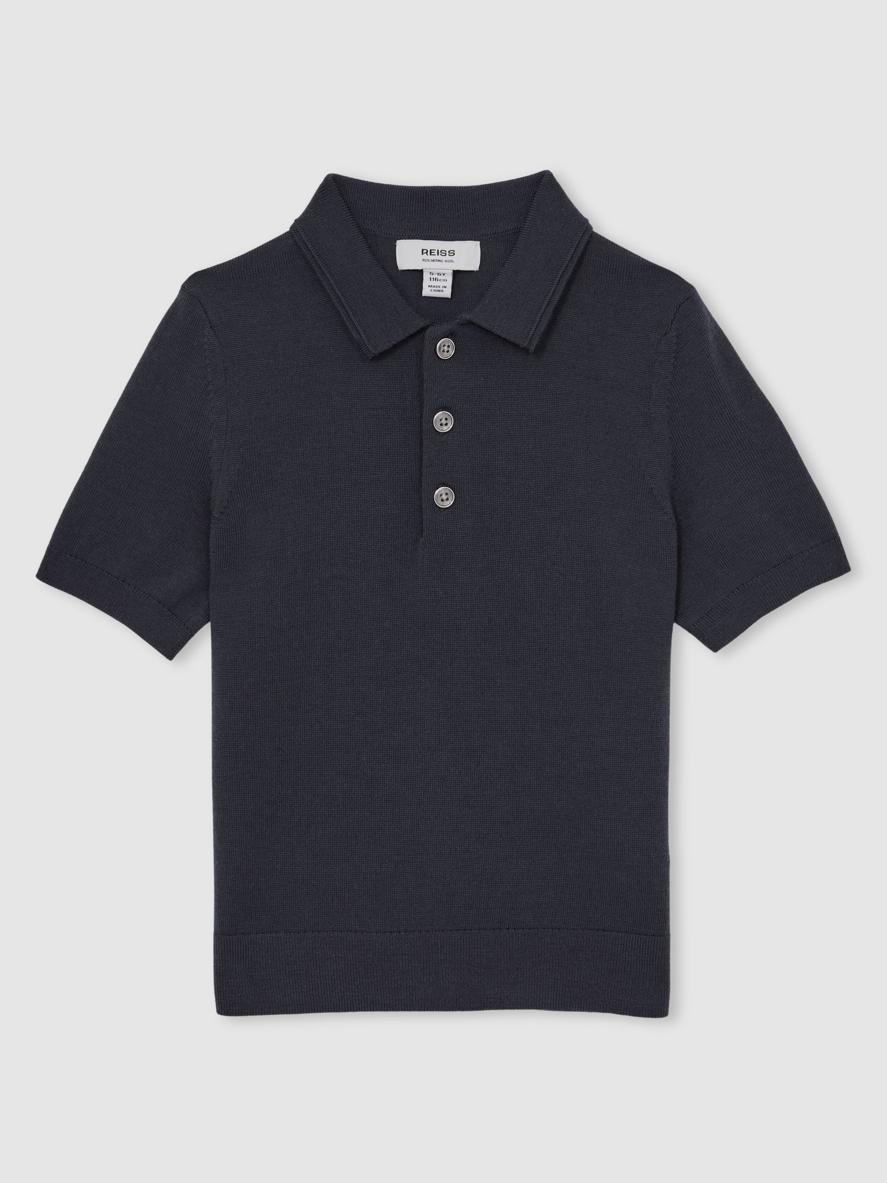 9-13 yrs Merino Wool Short Sleeve Polo Shirt in Midnight Navy - Image 2 of 4