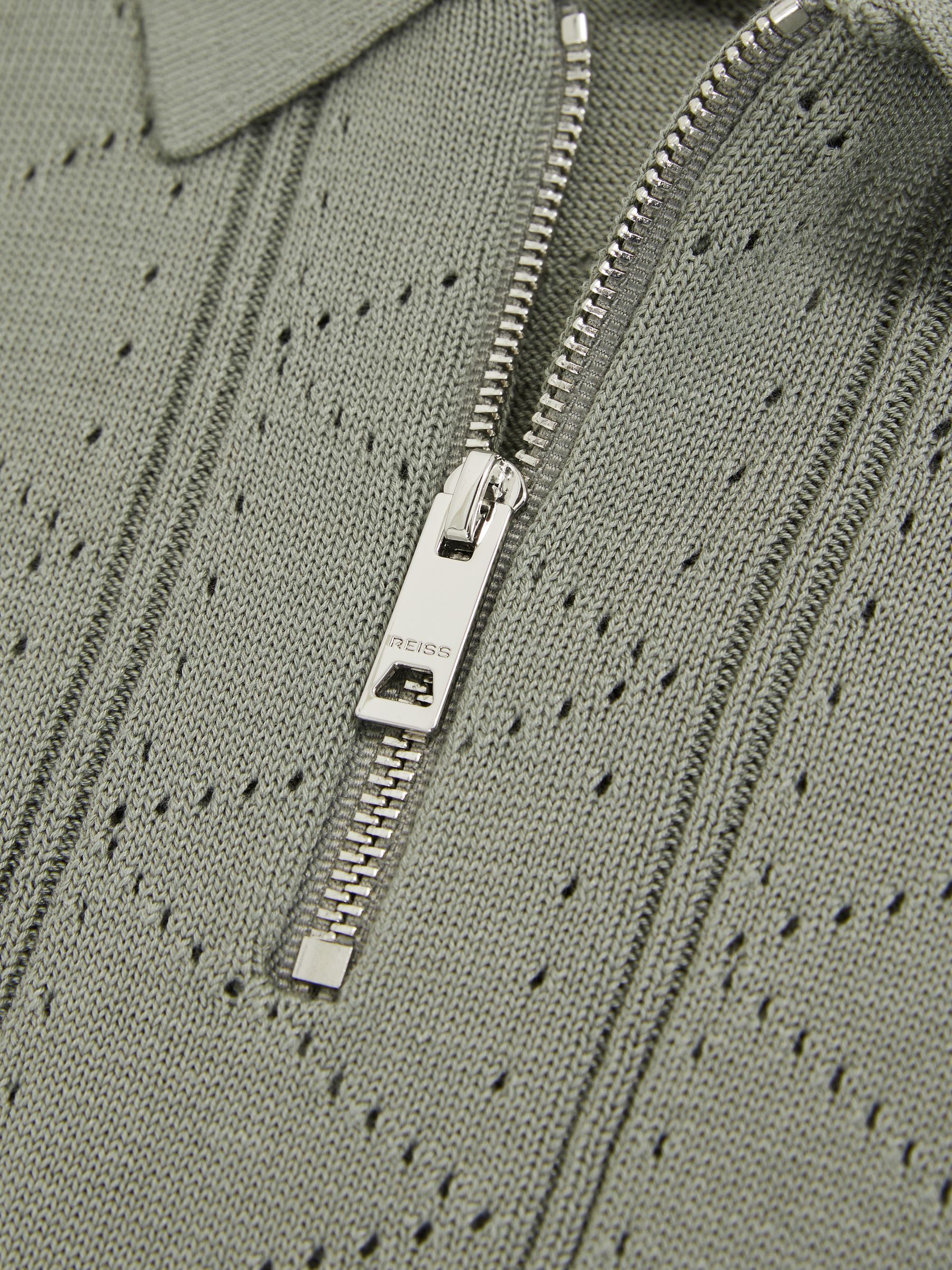 9-13 yrs Half-Zip Pointelle Polo Shirt in Sage - Image 4 of 4