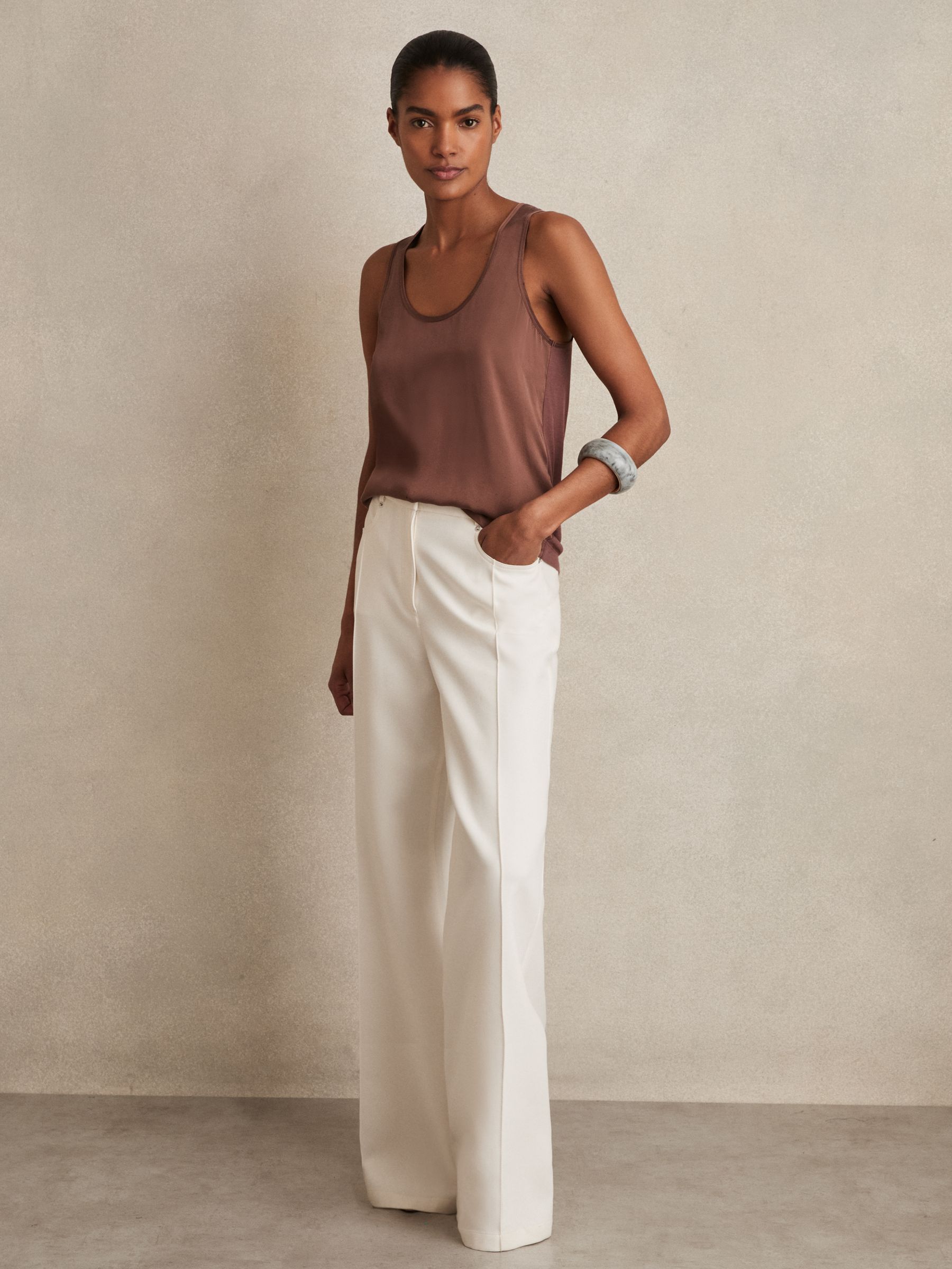 Silk-Front Cami Top in Mocha Brown - Image 1 of 7