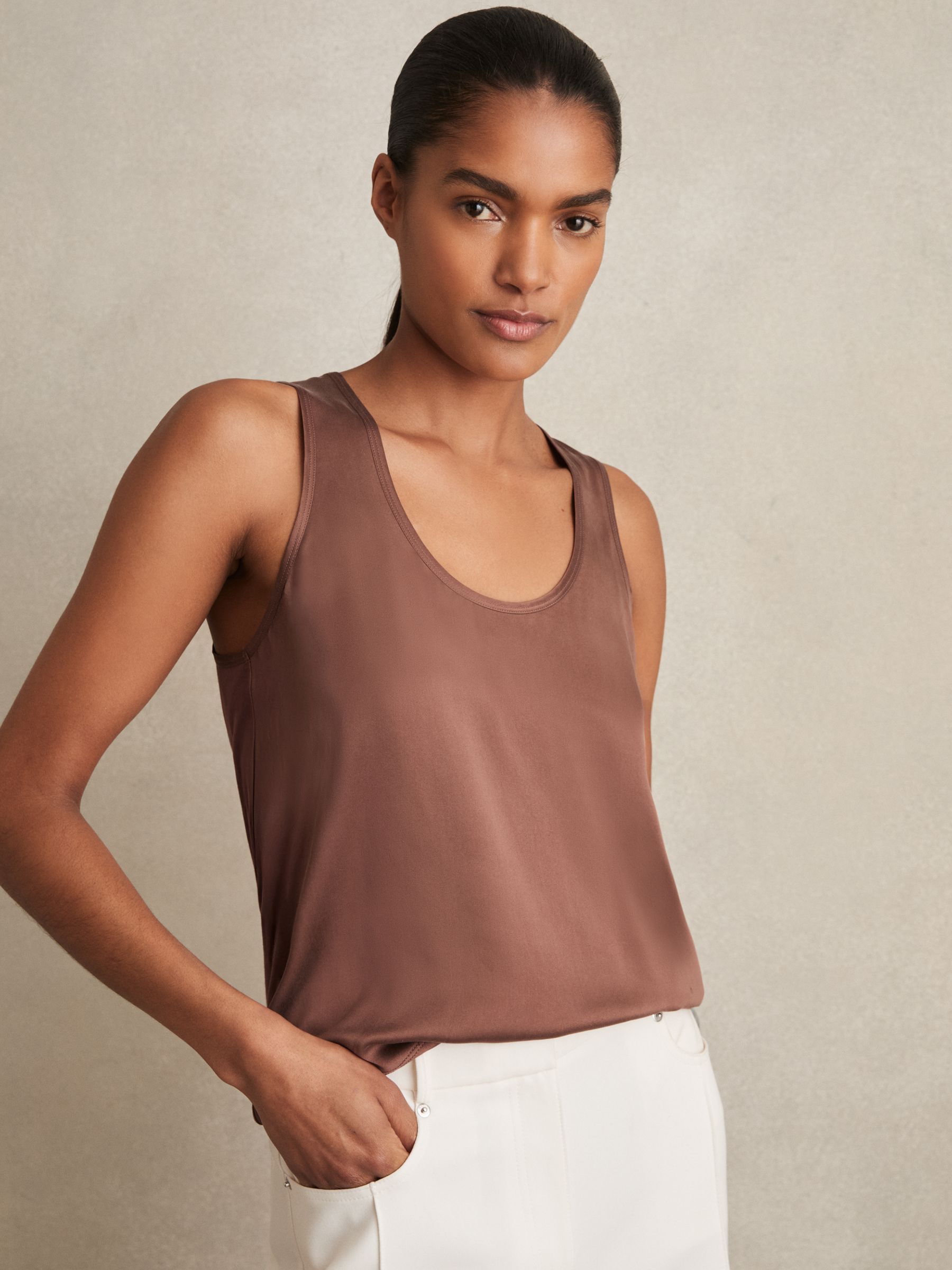 Silk-Front Cami Top in Mocha Brown - Image 3 of 7