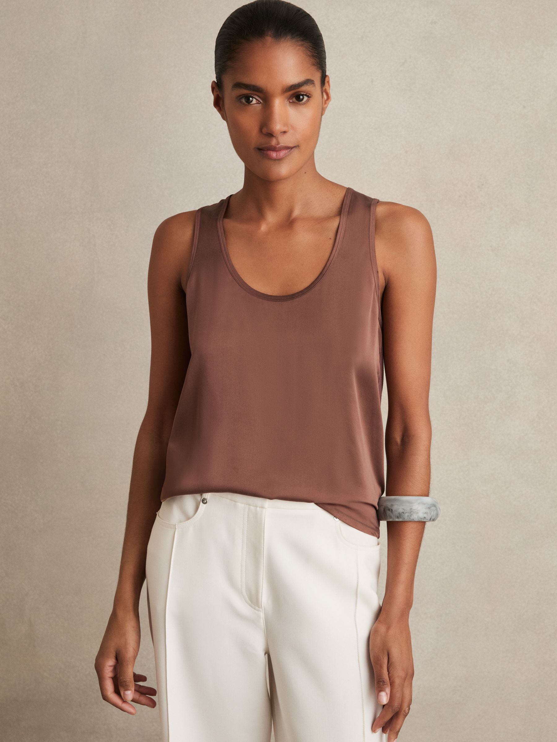 Silk-Front Cami Top in Mocha Brown - Image 5 of 7