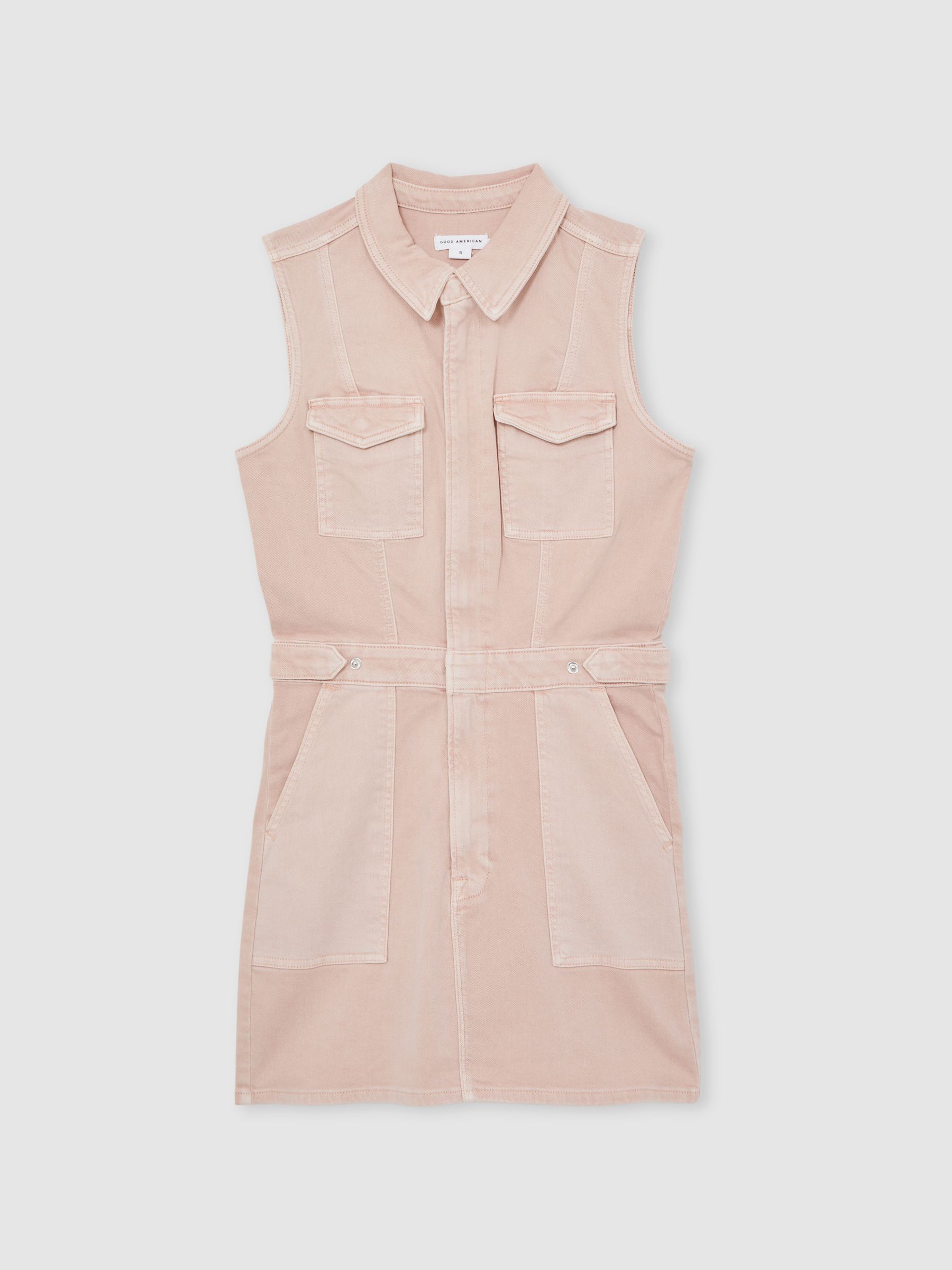 Good American Denim Zipped Mini Dress in Petal Pink - Image 2 of 5