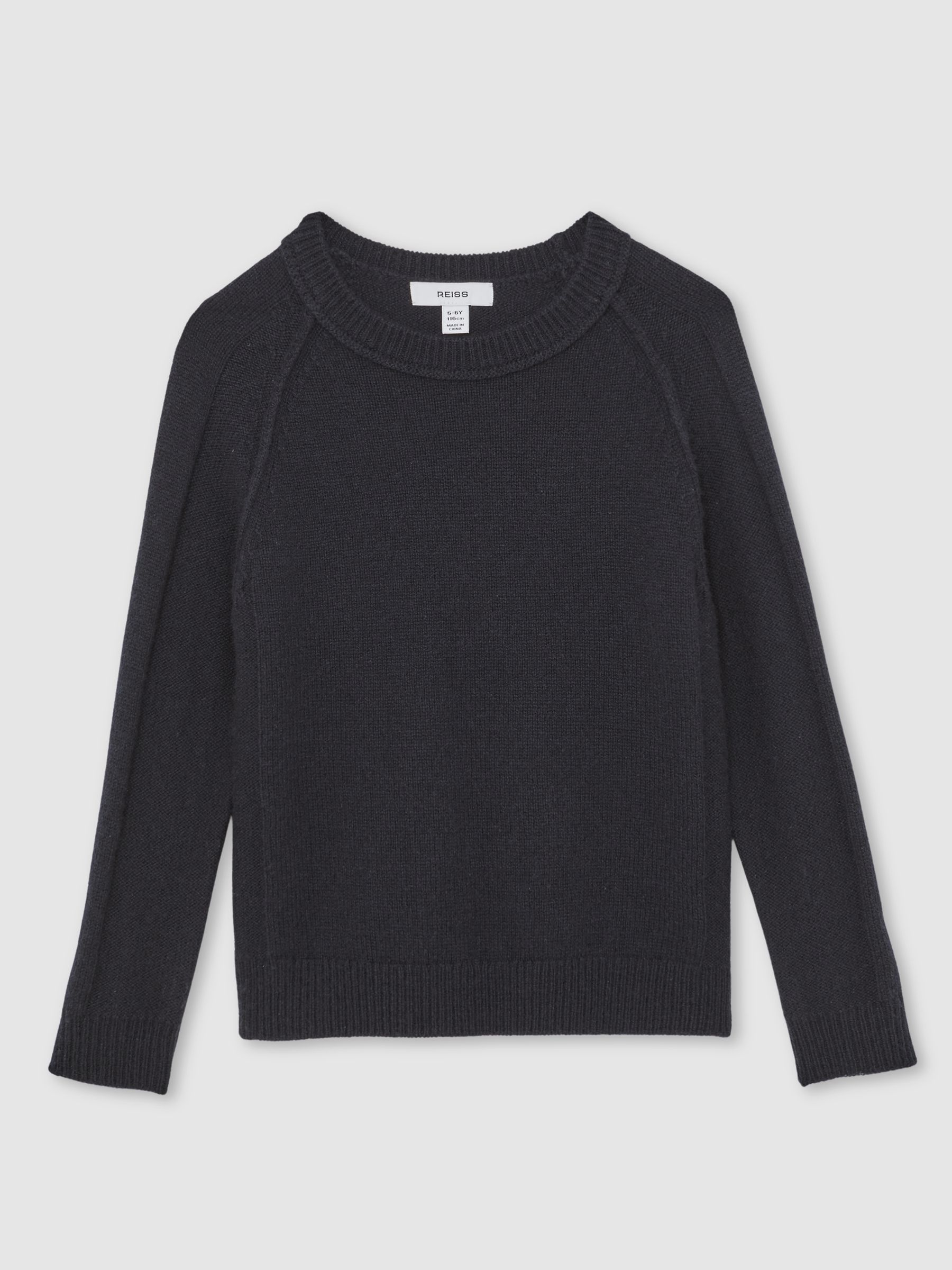 3-9 yrs Wool-Cashmere Reverse-Seam Jumper in Navy - Image 2 of 3