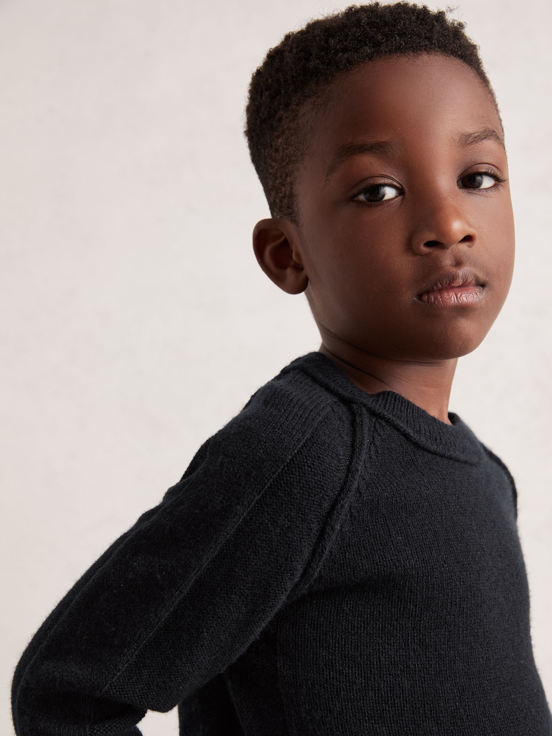 3-9 yrs Wool-Cashmere Reverse-Seam Jumper in Navy - Image 3 of 3