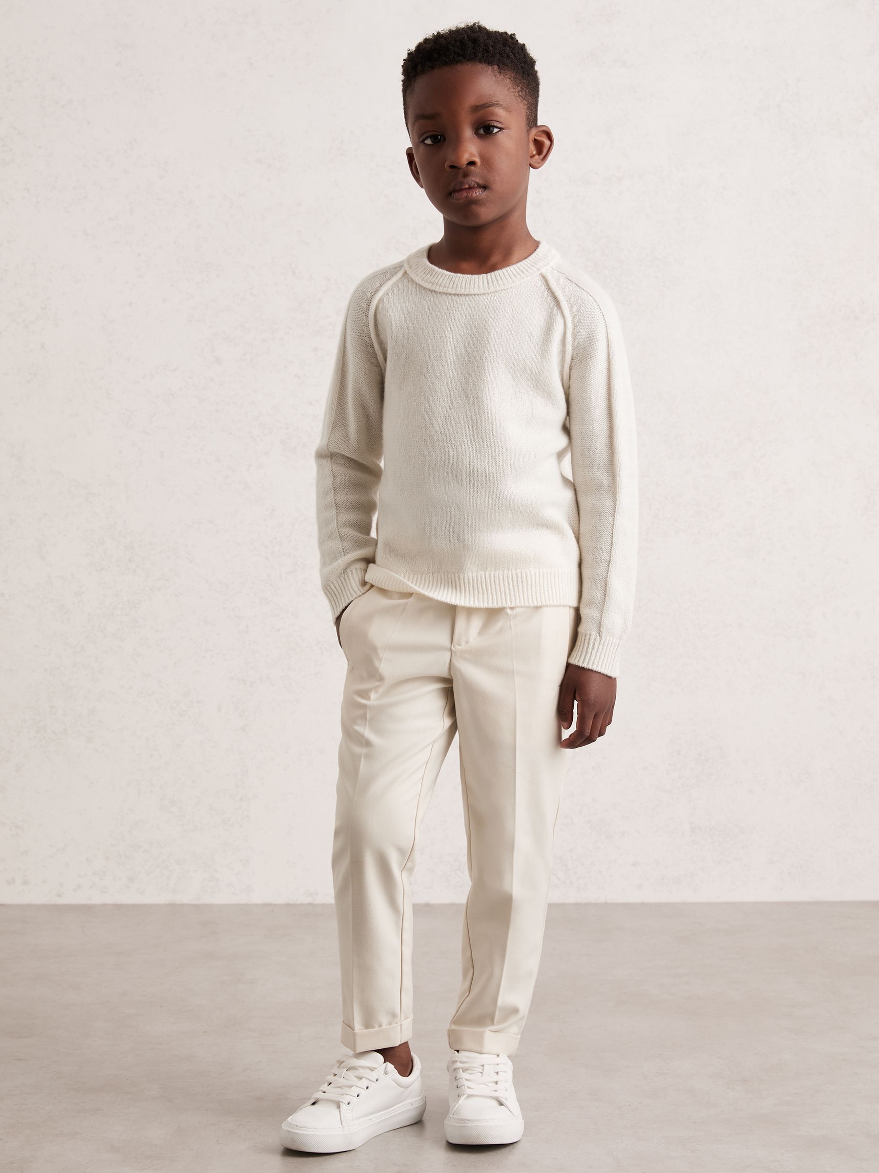 3-9 yrs Wool-Cashmere Reverse-Seam Jumper in Off White - Image 1 of 2 3-9 yrs Wool-Cashmere Reverse-Seam Jumper in Off White - Image 1 of 2