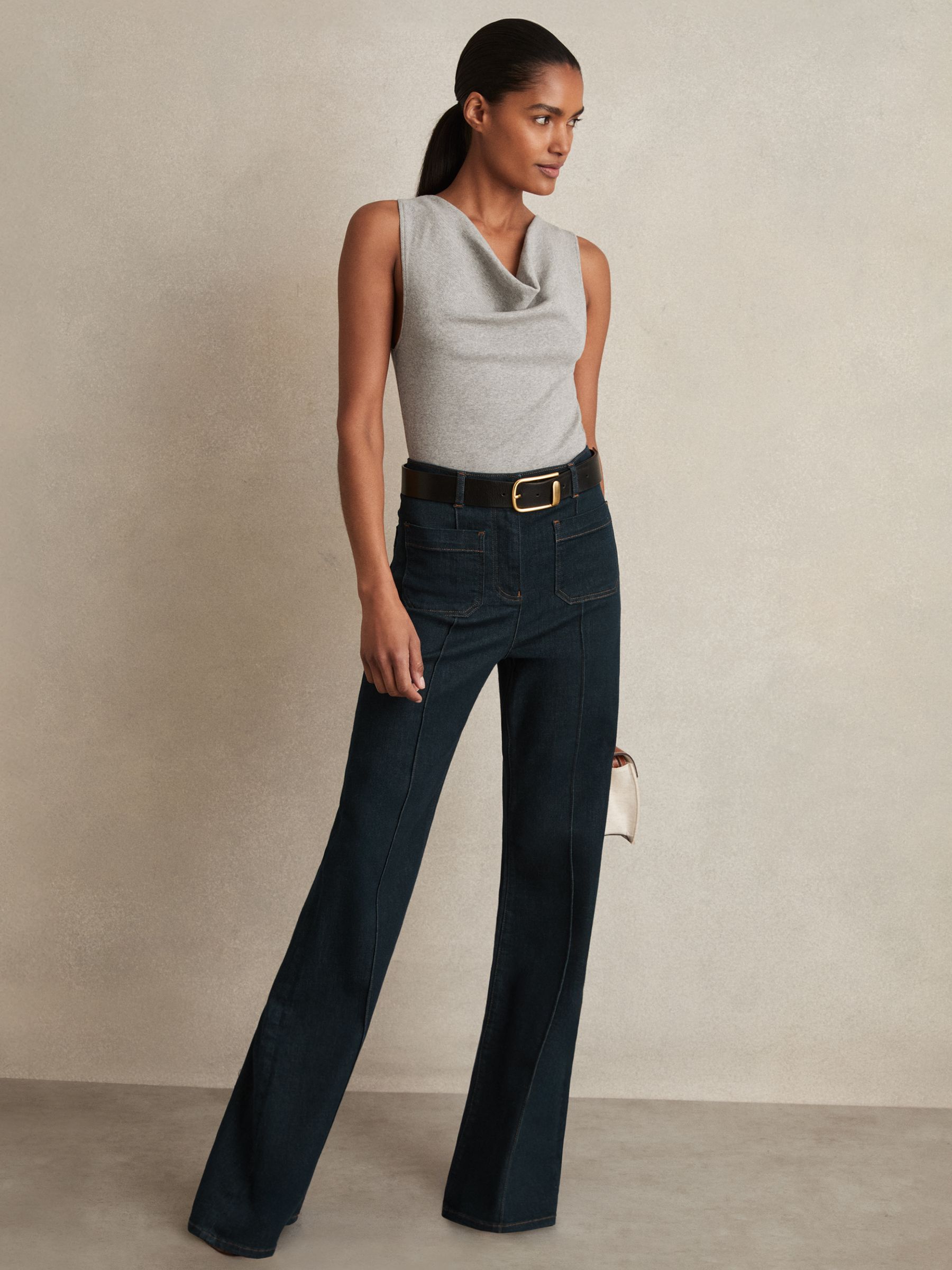 Ribbed Cowl-Neck Vest in Grey Marl - Image 3 of 6