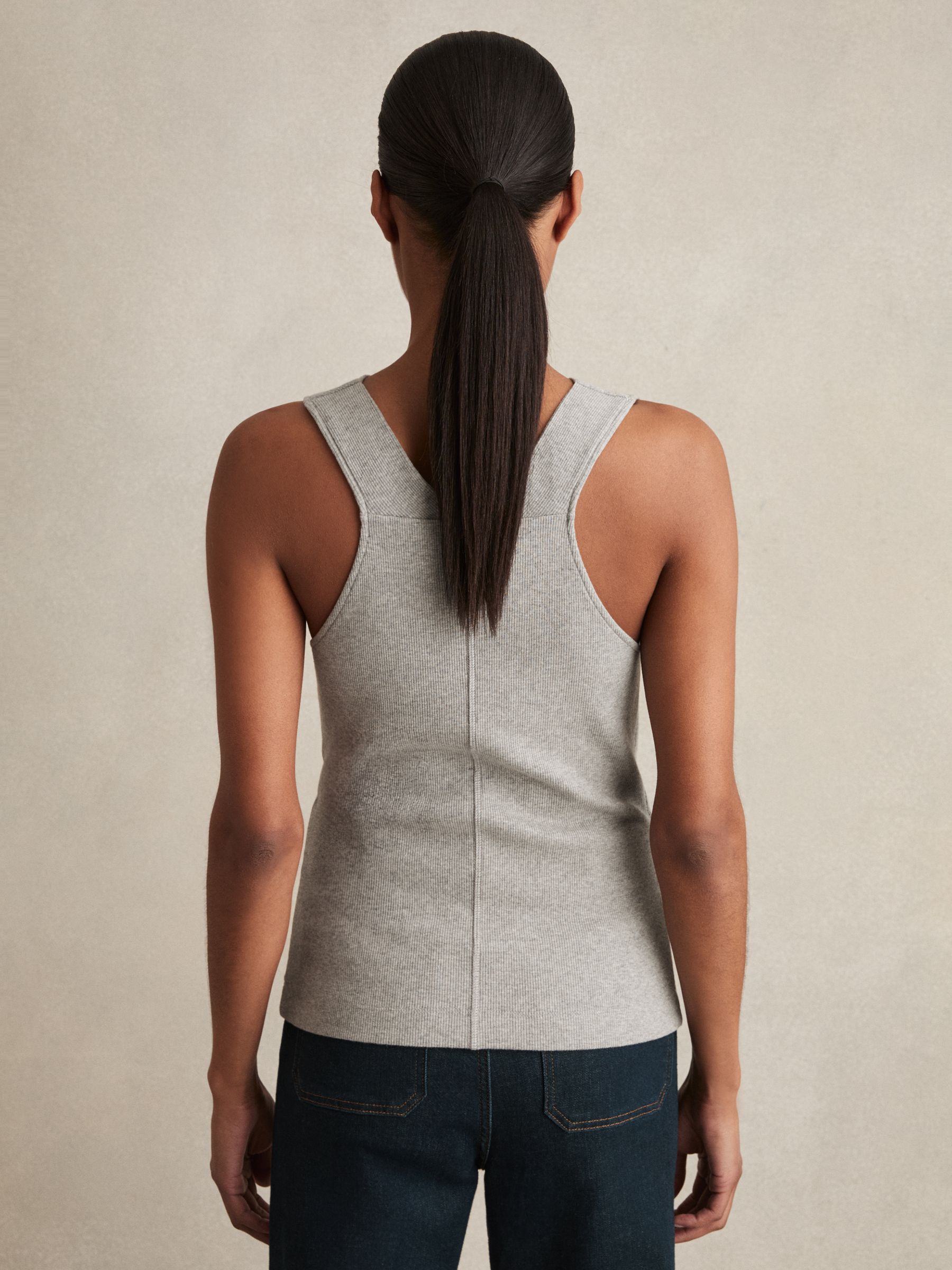 Ribbed Cowl-Neck Vest in Grey Marl - image 4