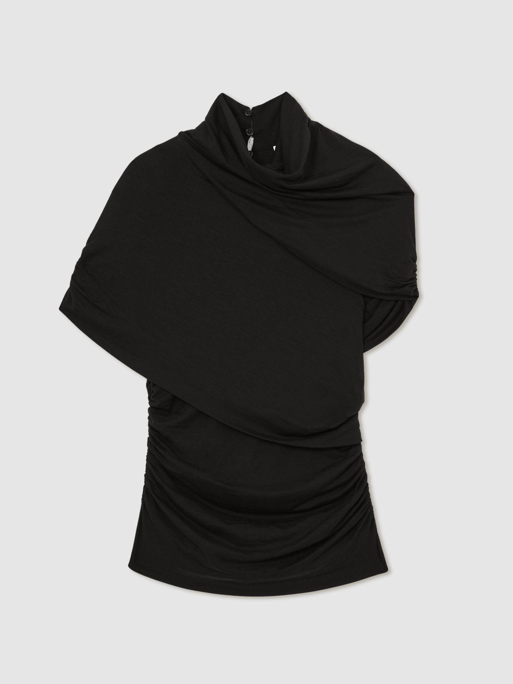 Stretch Lyocell Draped Top in Black - Image 2 of 6