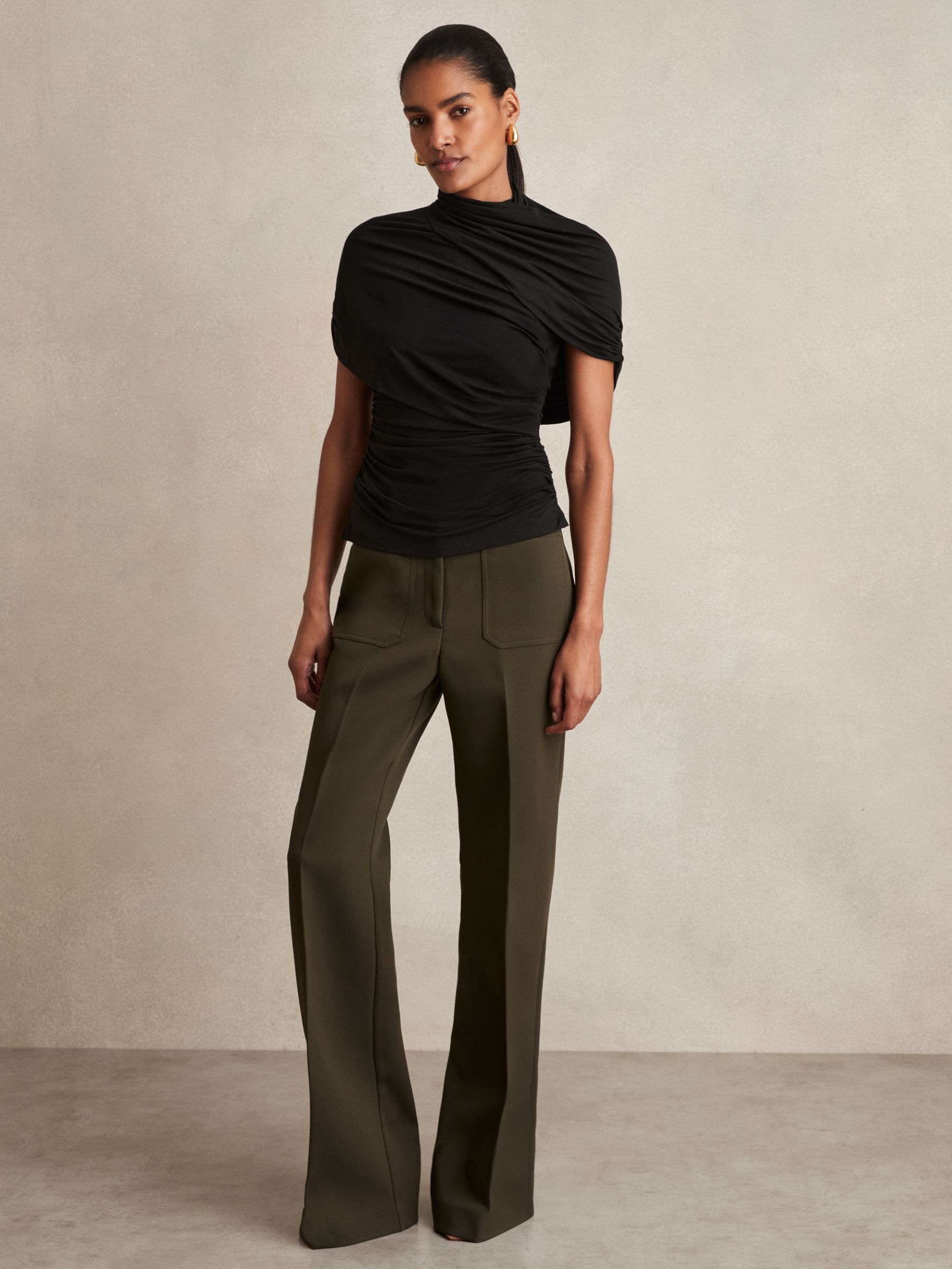 Stretch Lyocell Draped Top in Black - Image 3 of 6