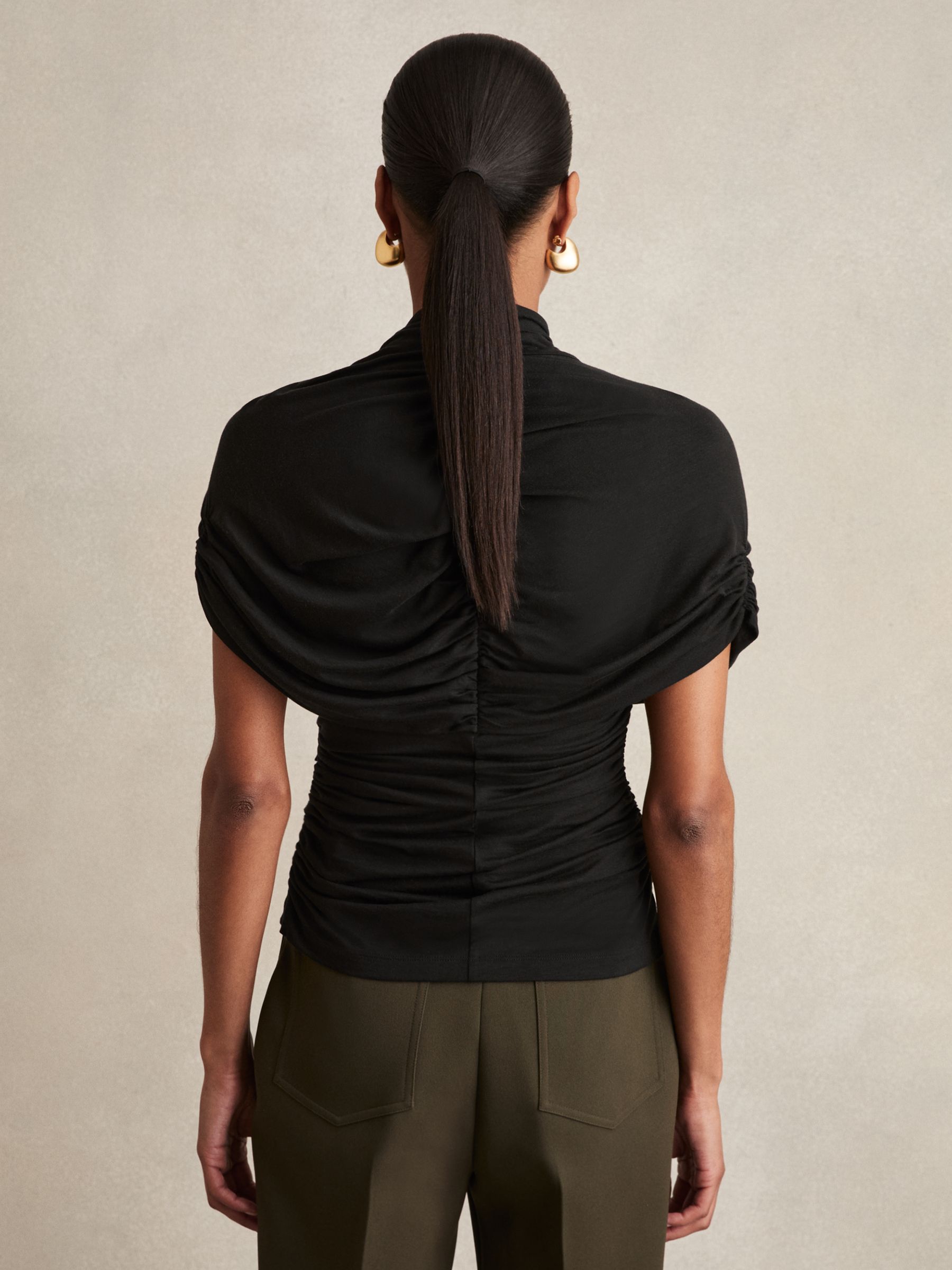 Stretch Lyocell Draped Top in Black - Image 5 of 6