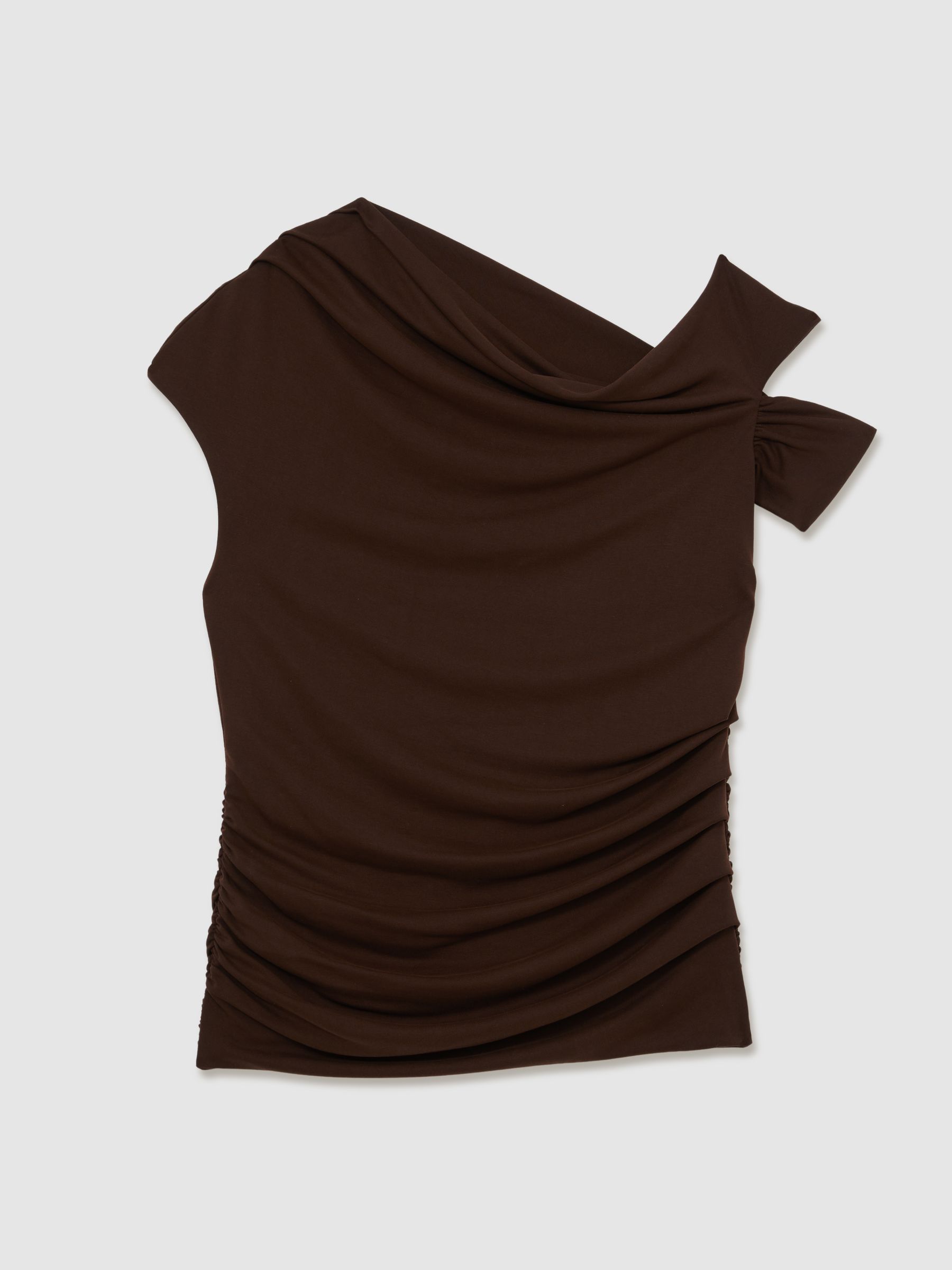 Modal-Blend Ruched Off-Shoulder Top in Chocolate Brown - Image 2 of 7