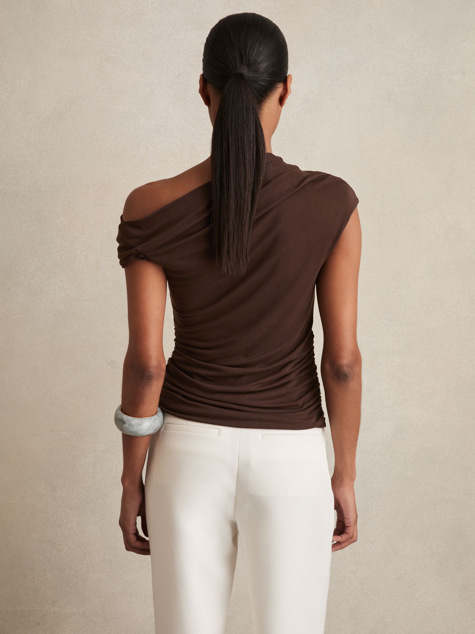 Modal-Blend Ruched Off-Shoulder Top in Chocolate Brown - Image 6 of 7