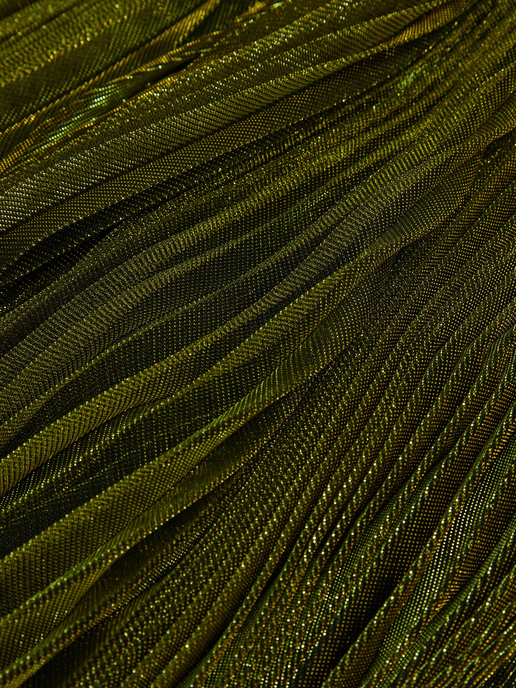 Halston Metallic Pleated Maxi Dress in Dark Olive Green - Image 5 of 5