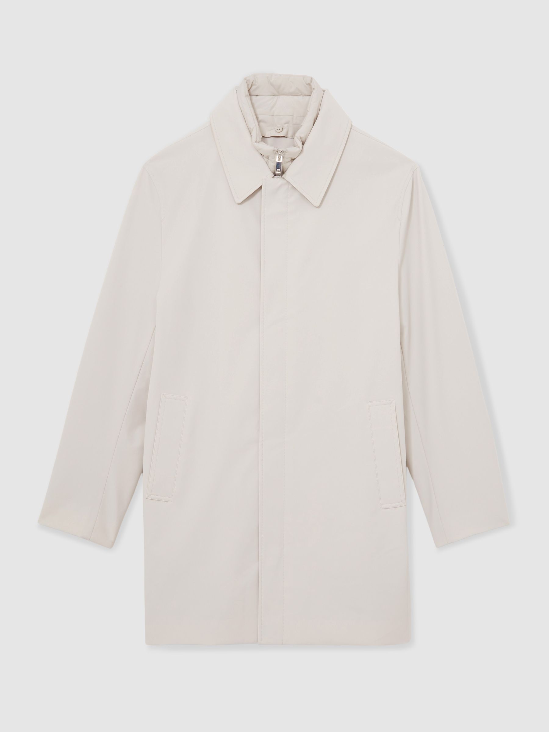 Hybrid Removable Funnel Neck Overcoat in Light Stone - image 1