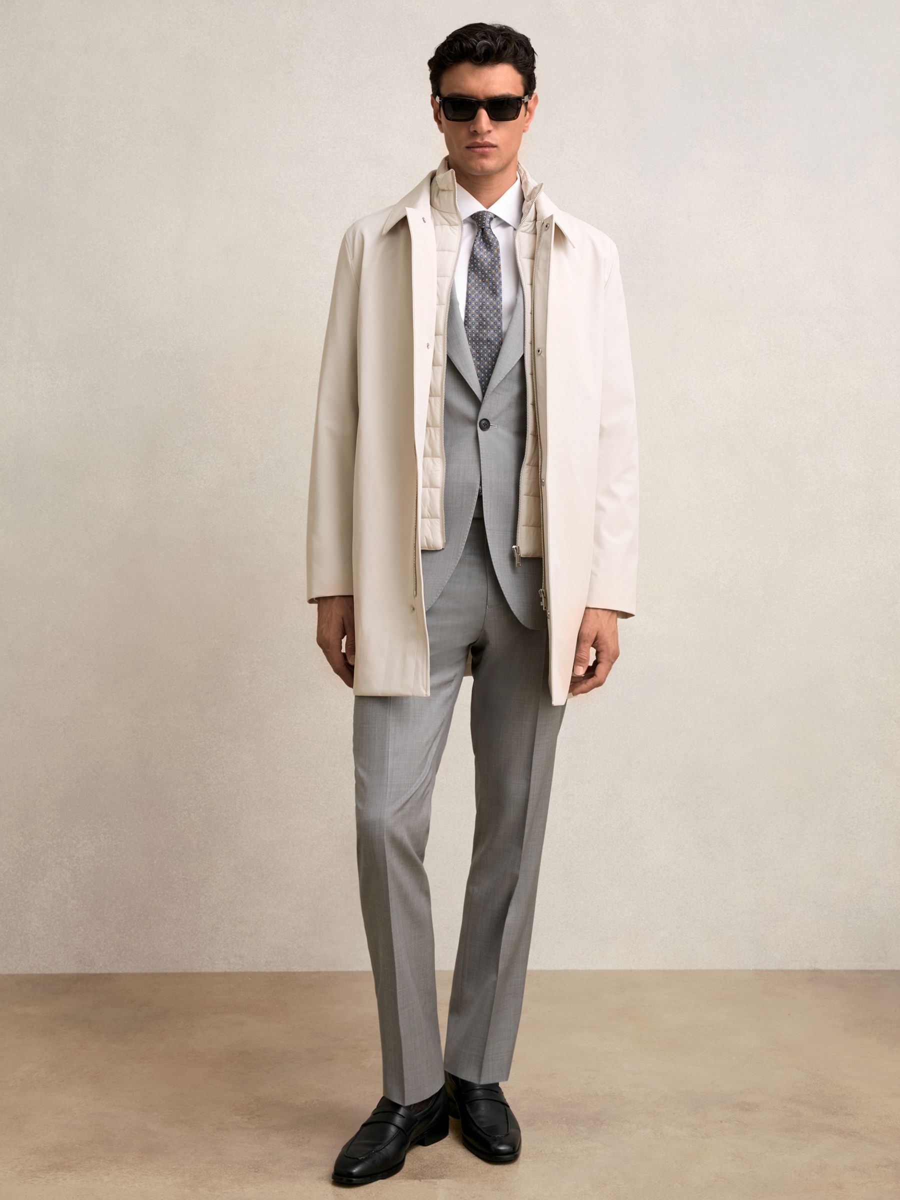 Hybrid Removable Funnel Neck Overcoat in Light Stone - Image 3 of 9