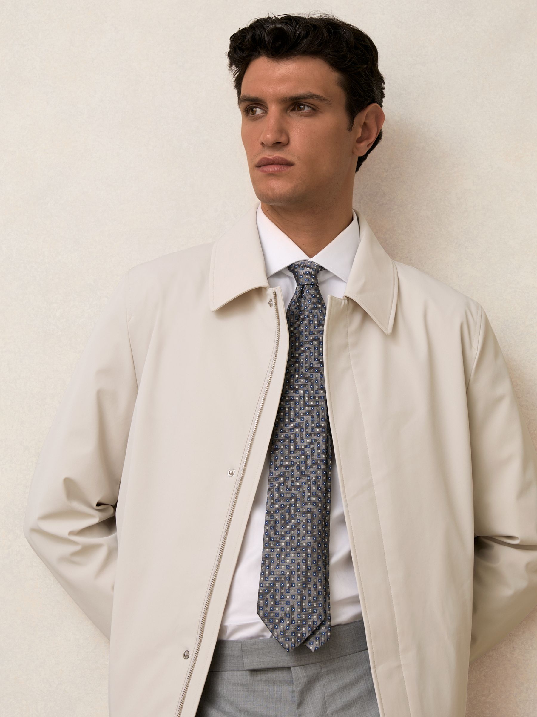 Hybrid Removable Funnel Neck Overcoat in Light Stone - Image 4 of 9