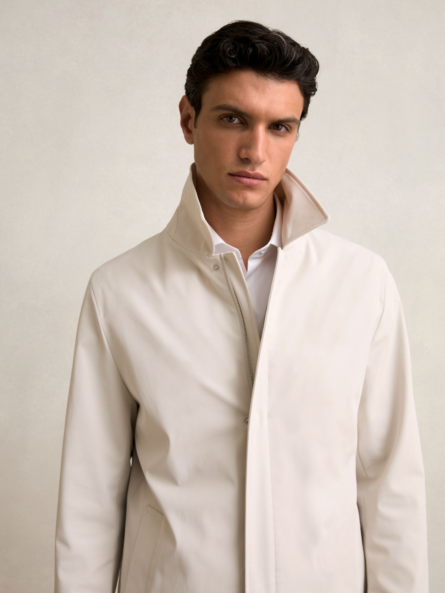 Hybrid Removable Funnel Neck Overcoat in Light Stone - Image 5 of 9