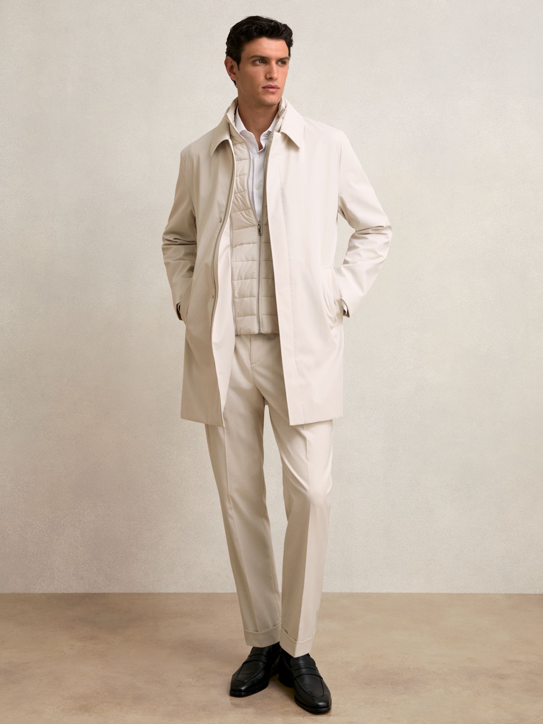 Hybrid Removable Funnel Neck Overcoat in Light Stone - image 3